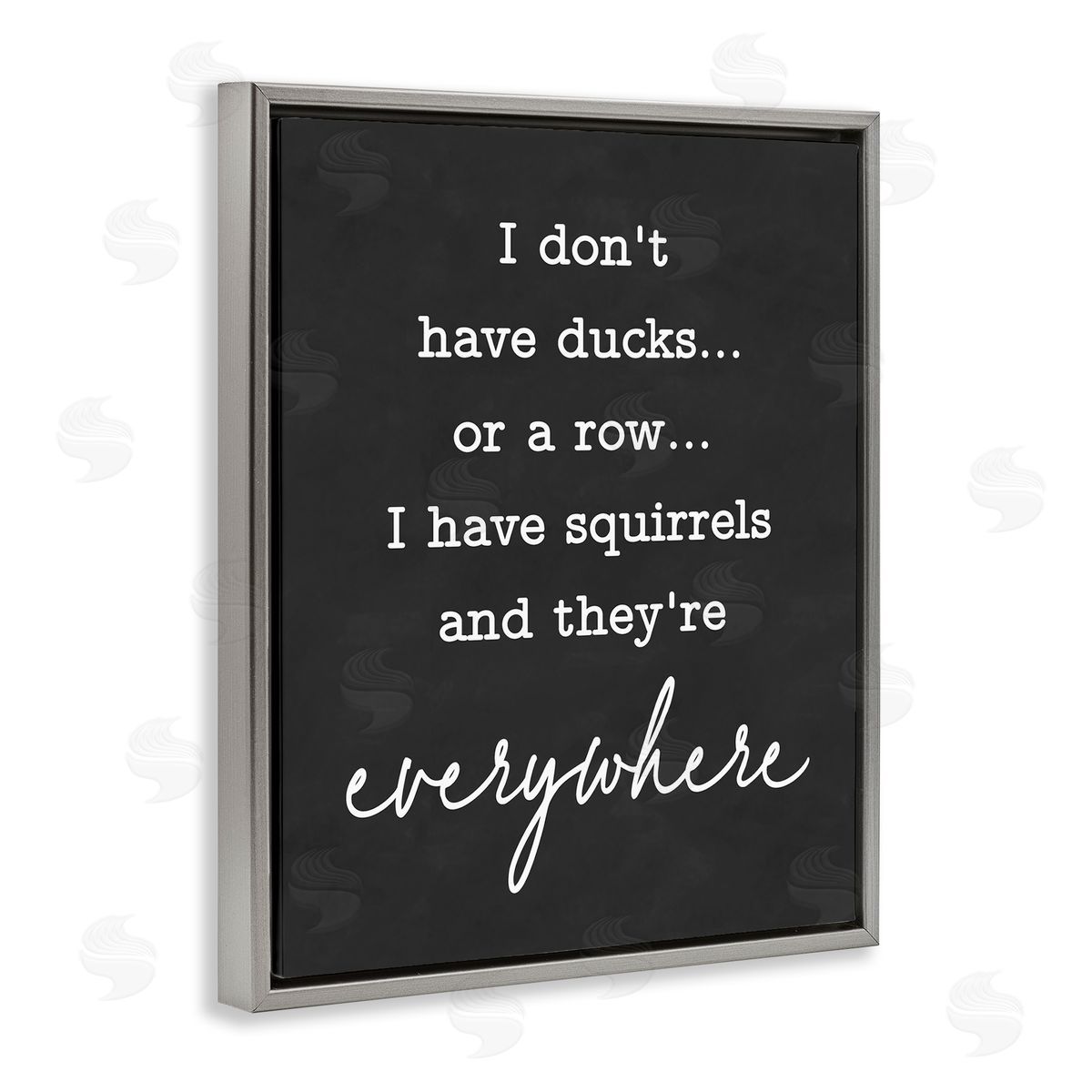 Lettered and Lined Witty Ducks In A Row Phrase Humorous Typography Gray Floating Frame Canvas Wall Art Print