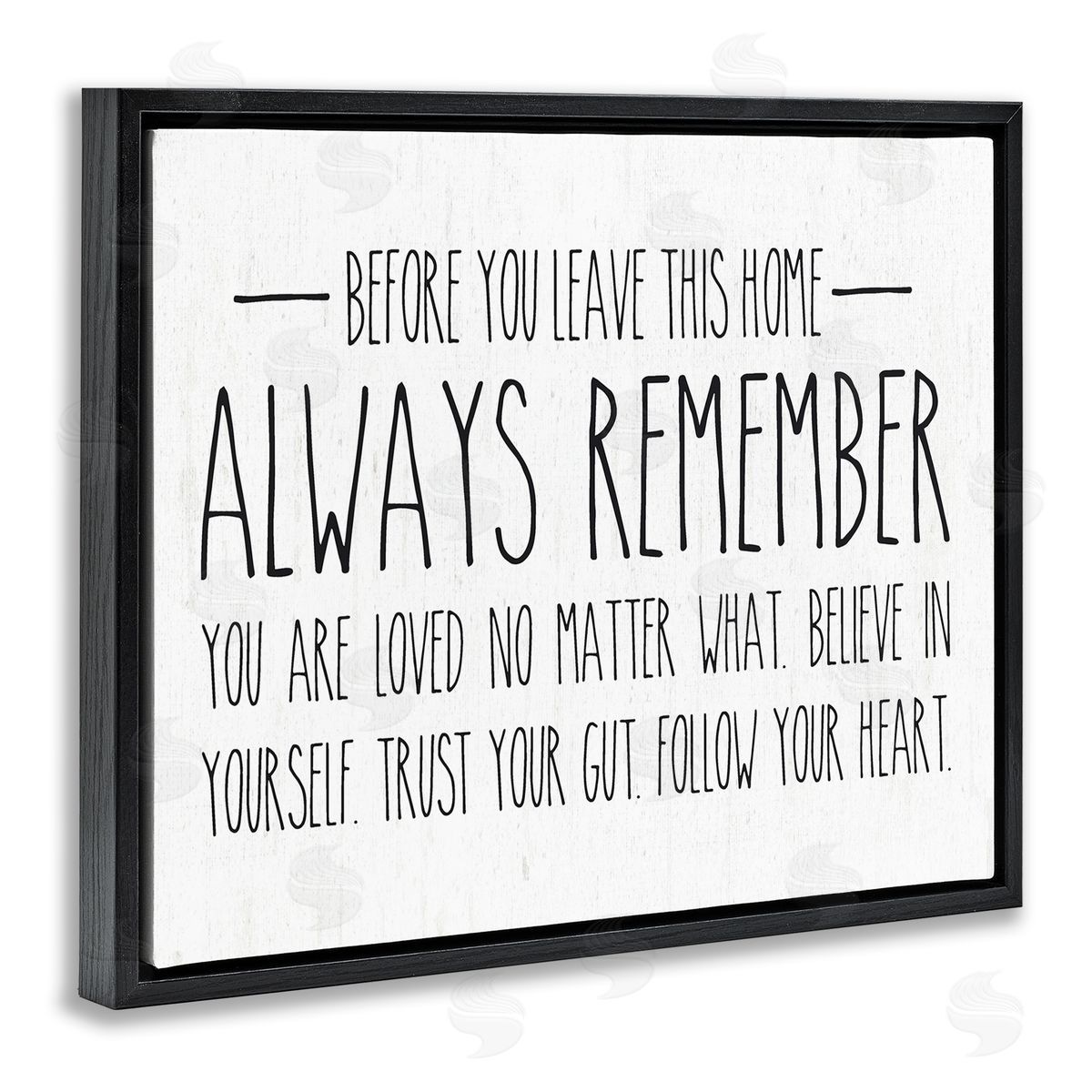 Lettered and Lined Follow Your Heart Motivational Quote Casual Phrase Black Floating Frame Canvas Wall Art Print
