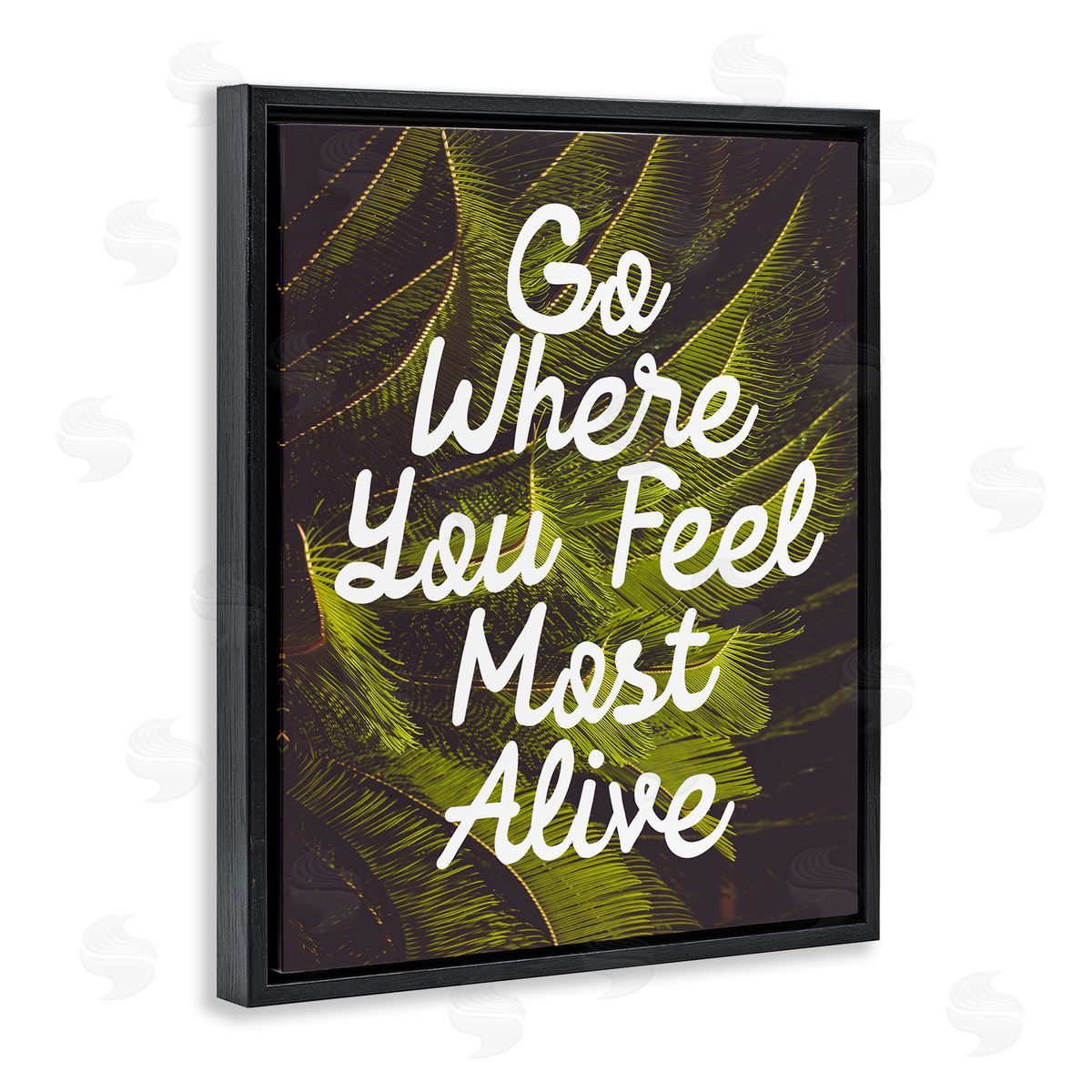 Stupell Studio Encouraging Life Calligraphy Quote Botanical Plant Leaf Black Floating Frame Canvas Wall Art Print