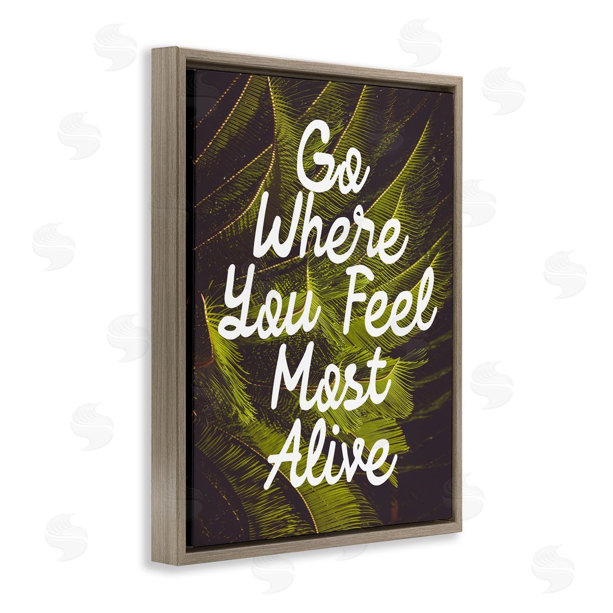 Stupell Studio Encouraging Life Calligraphy Quote Botanical Plant Leaf Brown Floating Frame Canvas Wall Art Print