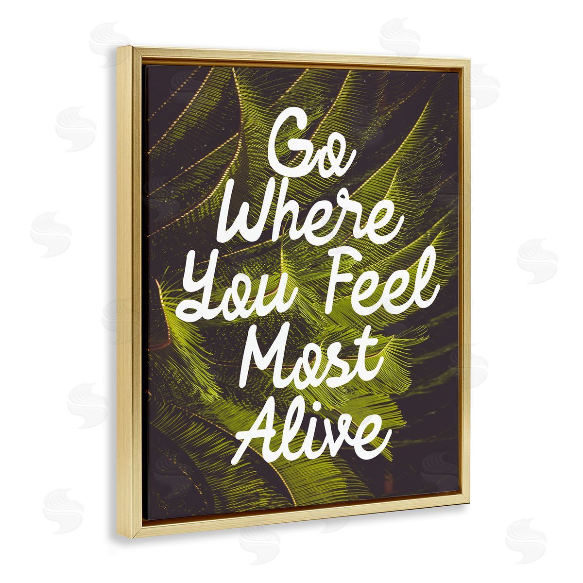 Stupell Studio Encouraging Life Calligraphy Quote Botanical Plant Leaf Gold Floating Frame Canvas Wall Art Print