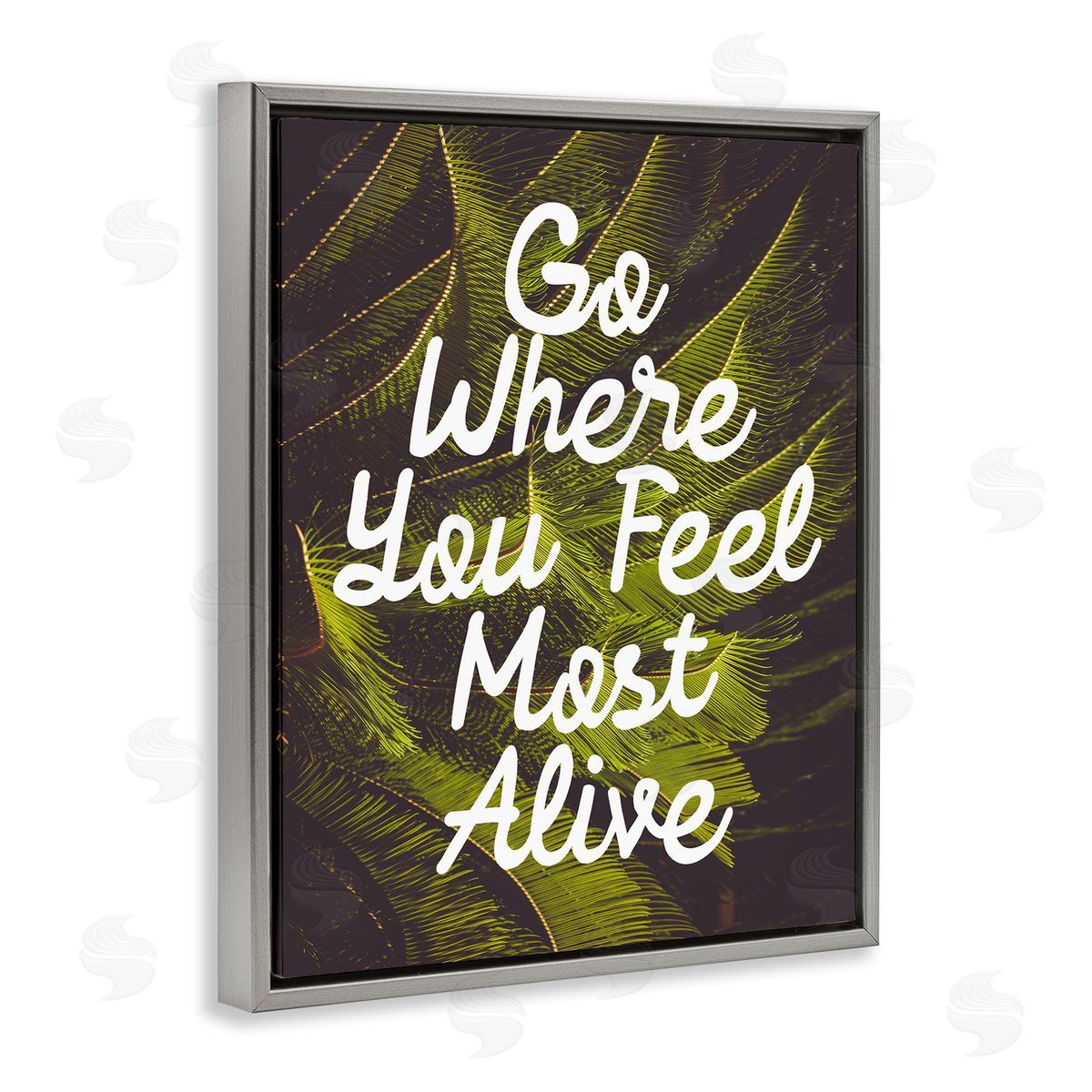 Stupell Studio Encouraging Life Calligraphy Quote Botanical Plant Leaf Gray Floating Frame Canvas Wall Art Print