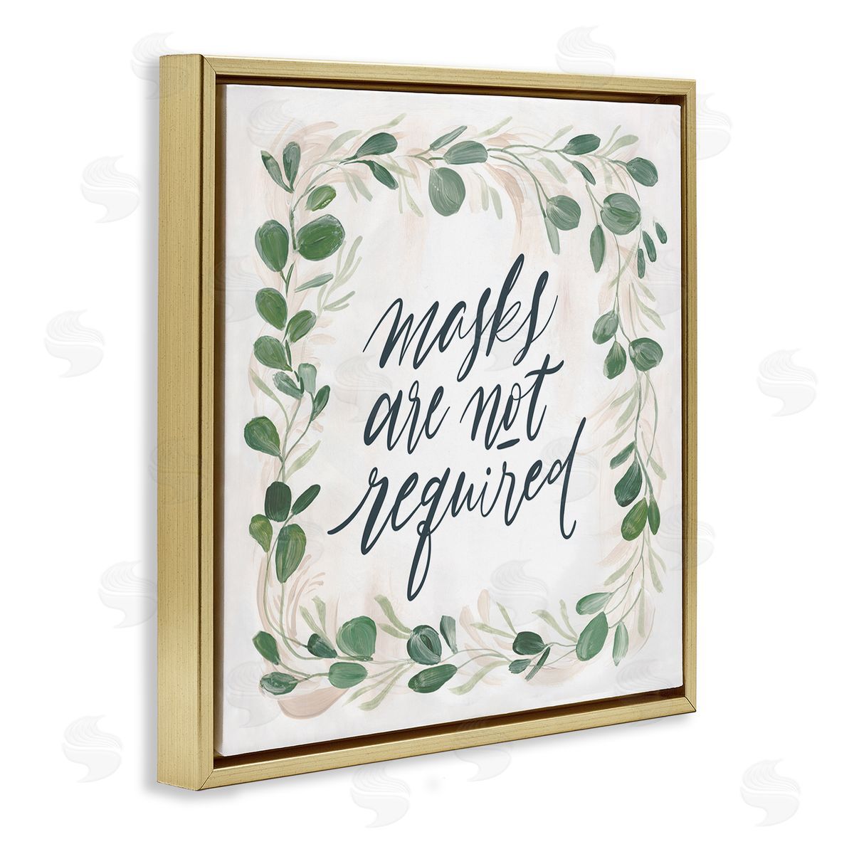 Caverly Smith Masks Not Required Floral Leaves Botanical Border Gold Floating Frame Canvas Wall Art Print