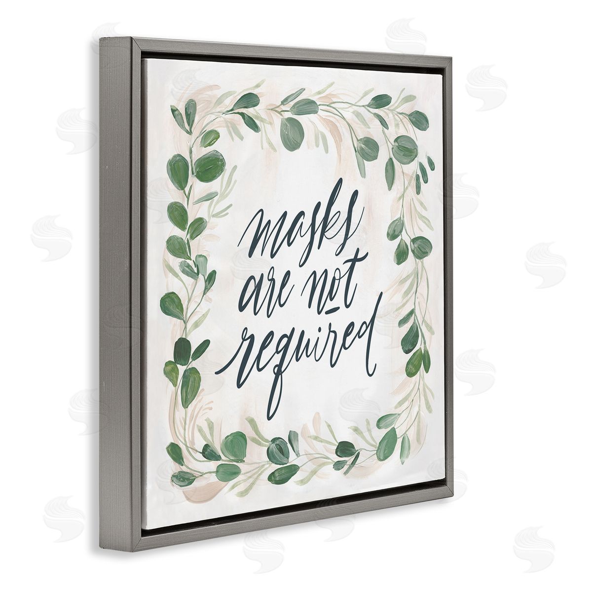 Caverly Smith Masks Not Required Floral Leaves Botanical Border Gray Floating Frame Canvas Wall Art Print