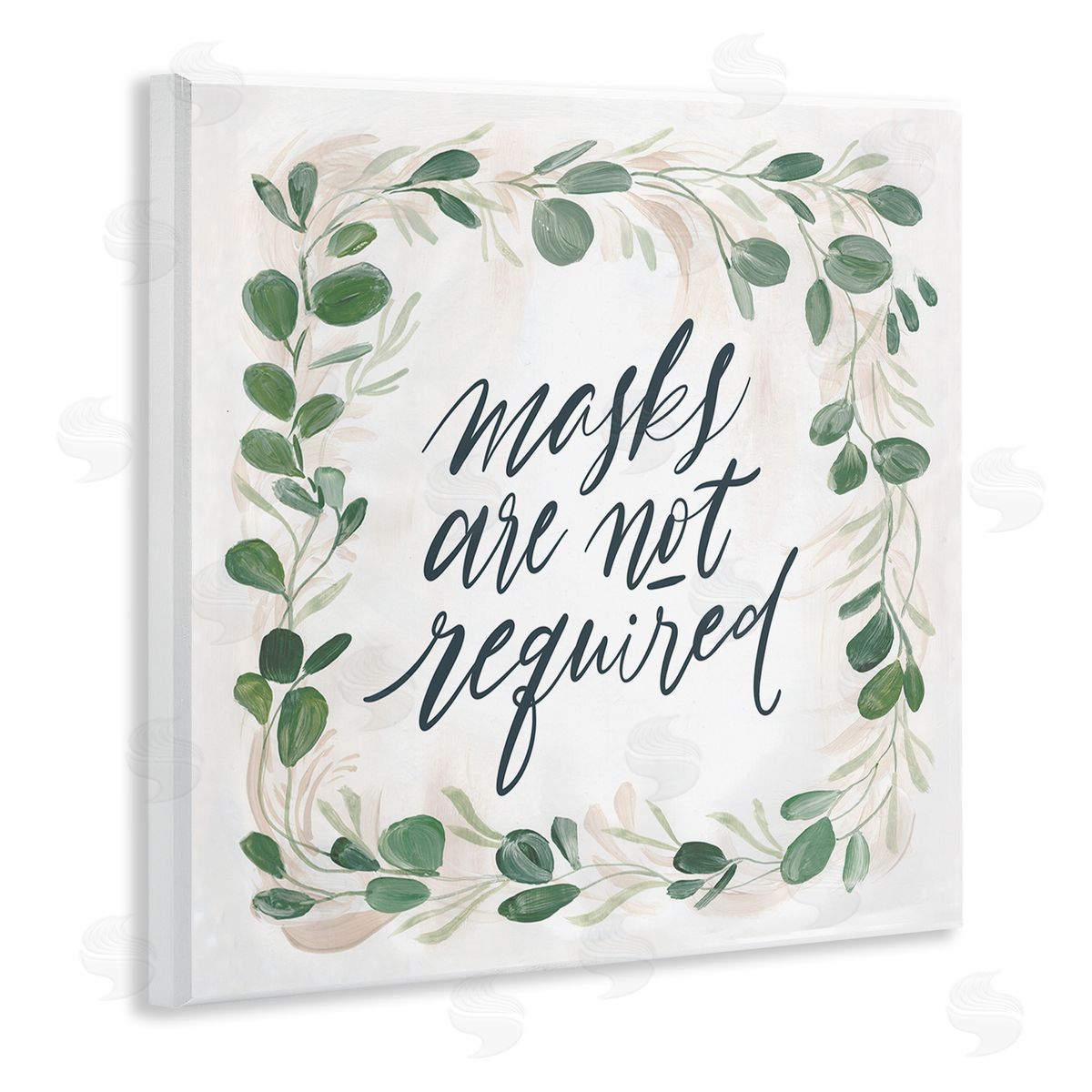 Caverly Smith Masks Not Required Floral Leaves Botanical Border Wooden Wall Plaque Art Print