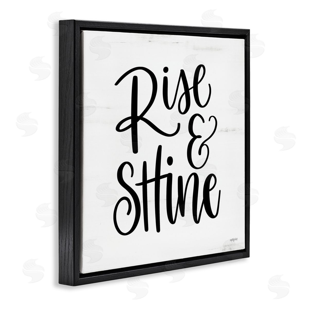 Imperfect Dust Rise & Shine Calligraphy Script Rustic Birch Pattern Black Floating Frame Canvas Wall Art Print