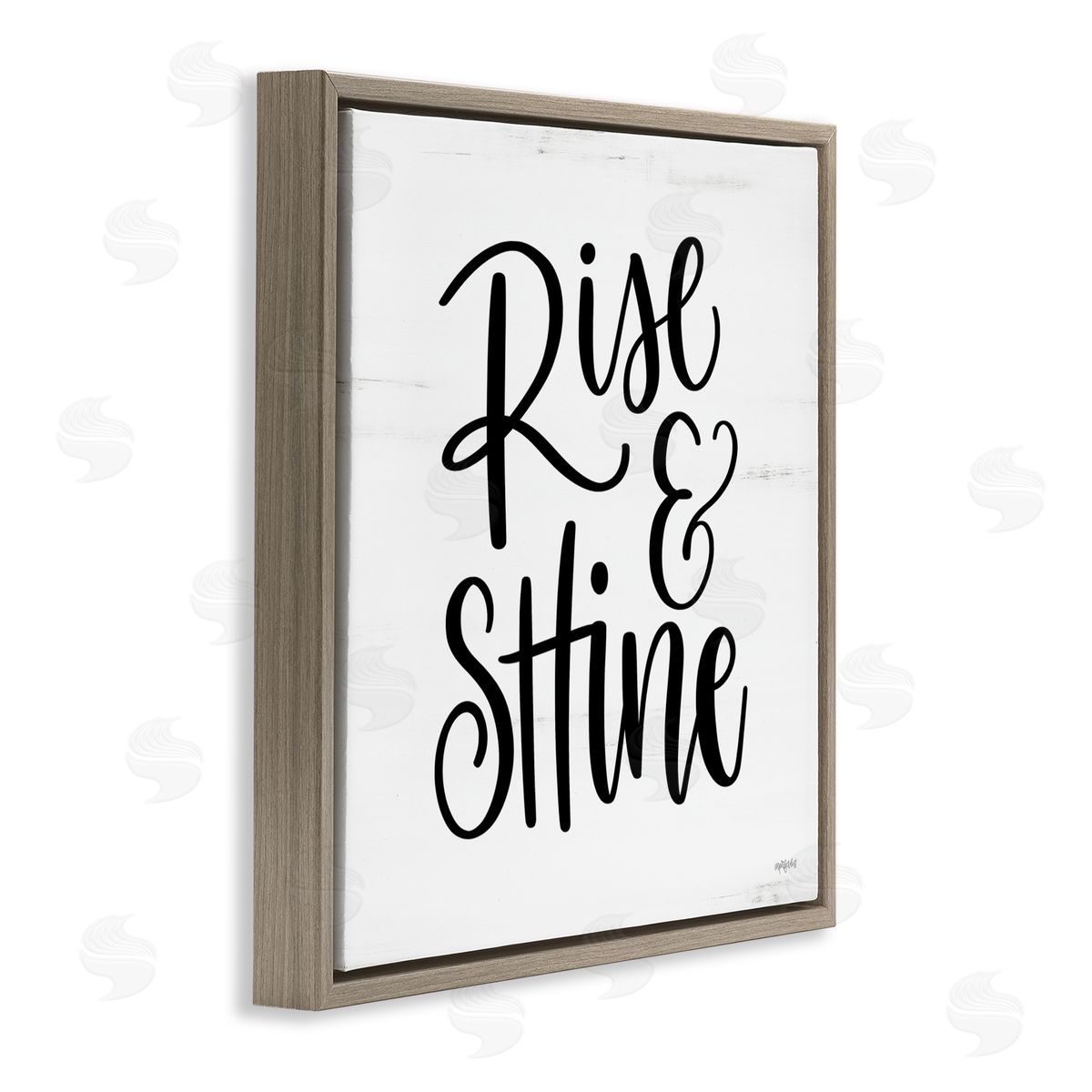Imperfect Dust Rise & Shine Calligraphy Script Rustic Birch Pattern Brown Floating Frame Canvas Wall Art Print