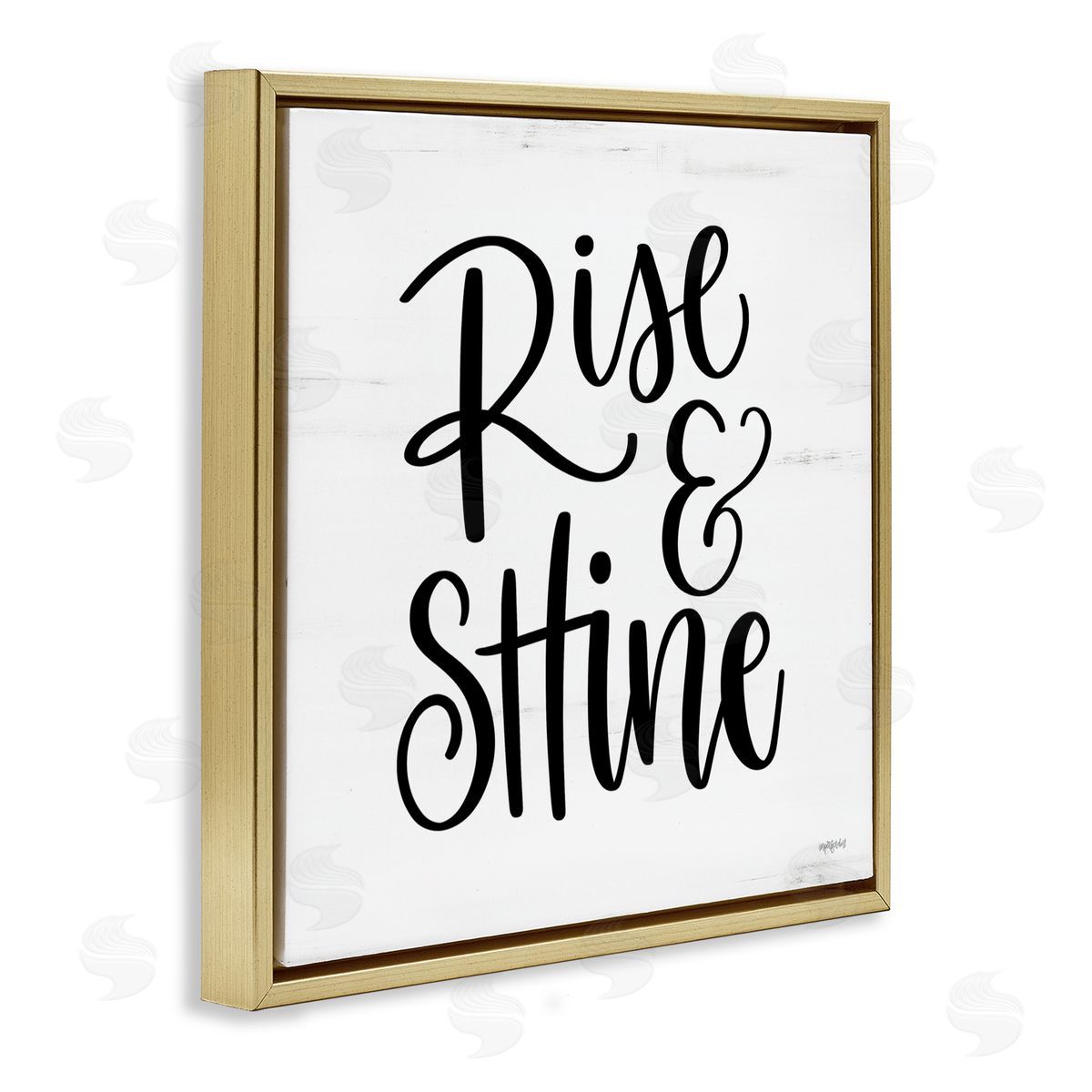 Imperfect Dust Rise & Shine Calligraphy Script Rustic Birch Pattern Gold Floating Frame Canvas Wall Art Print