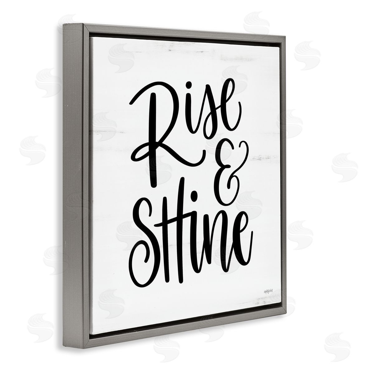 Imperfect Dust Rise & Shine Calligraphy Script Rustic Birch Pattern Gray Floating Frame Canvas Wall Art Print