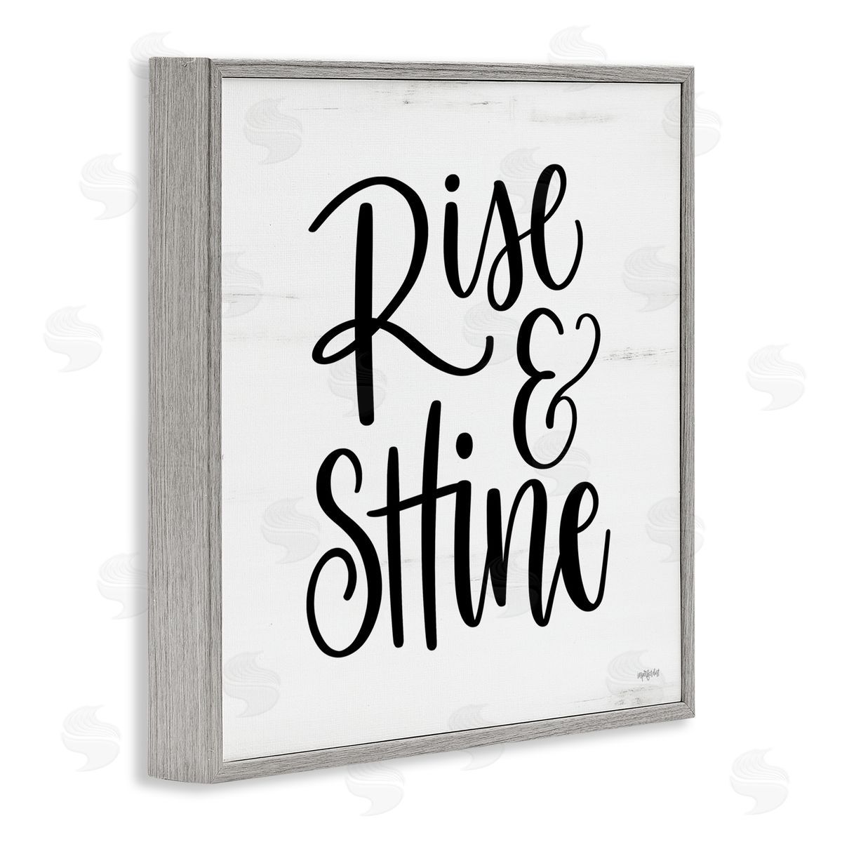 Imperfect Dust Rise & Shine Calligraphy Script Rustic Birch Pattern Gray Framed Glicee Wall Art Print