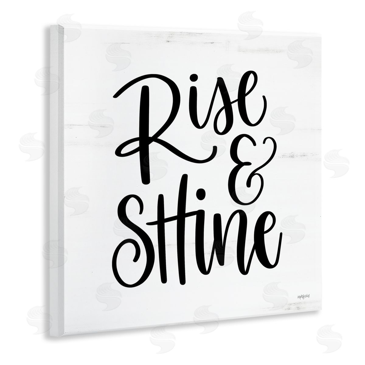 Imperfect Dust Rise & Shine Calligraphy Script Rustic Birch Pattern Wooden Wall Plaque Art Print