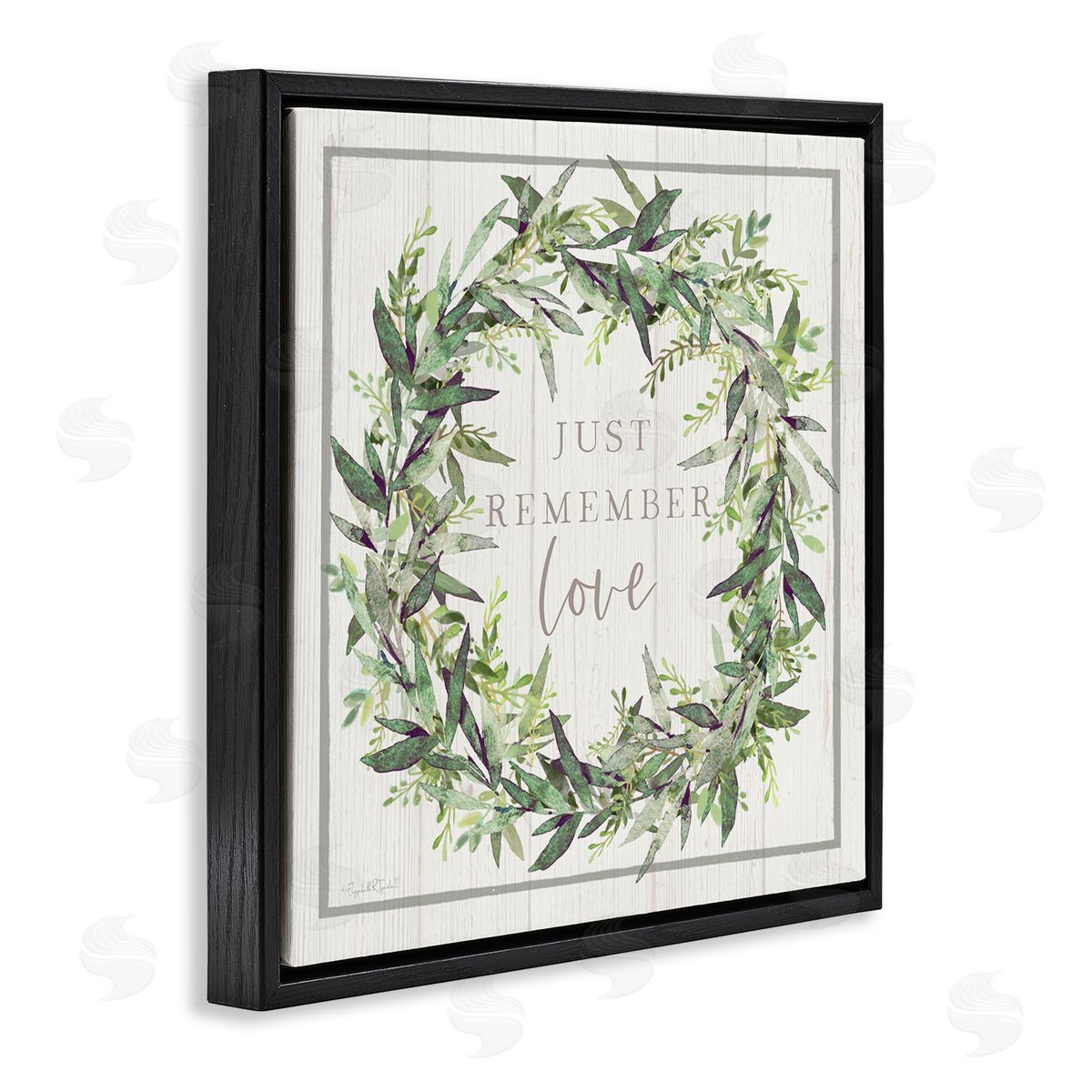 Elizabeth Tyndall Just Remember Love Phrase Botanical Wreath Border  Black Floating Frame Canvas Wall Art Print