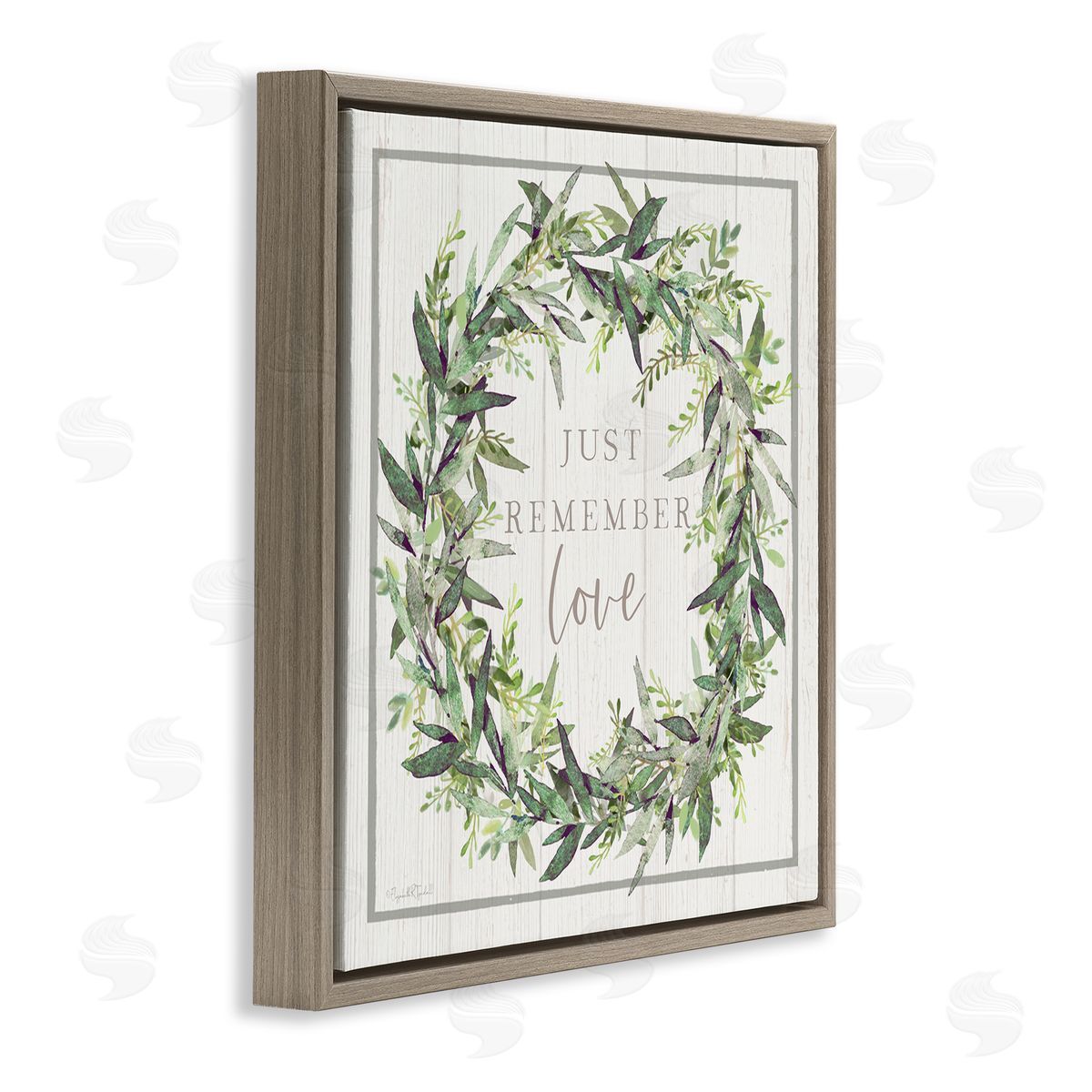 Elizabeth Tyndall Just Remember Love Phrase Botanical Wreath Border  Brown Floating Frame Canvas Wall Art Print