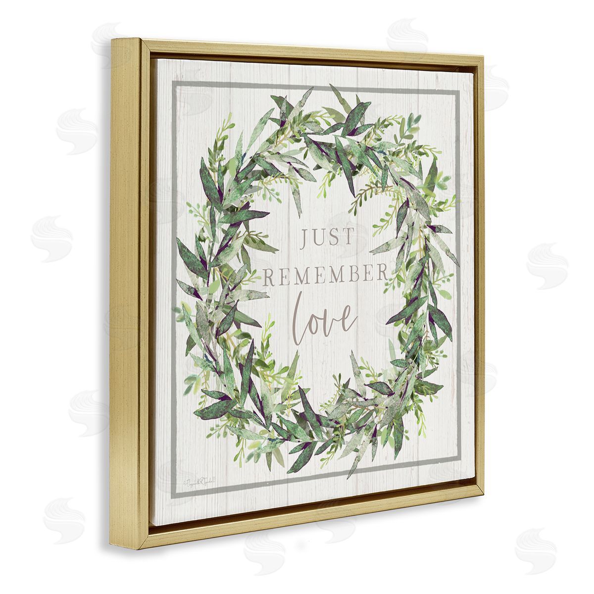 Elizabeth Tyndall Just Remember Love Phrase Botanical Wreath Border  Gold Floating Frame Canvas Wall Art Print