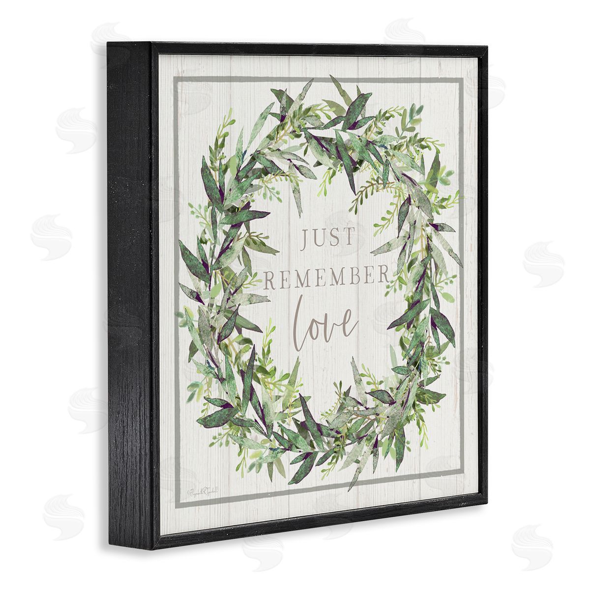 Elizabeth Tyndall Just Remember Love Phrase Botanical Wreath Border  Black Framed Glicee Wall Art Print