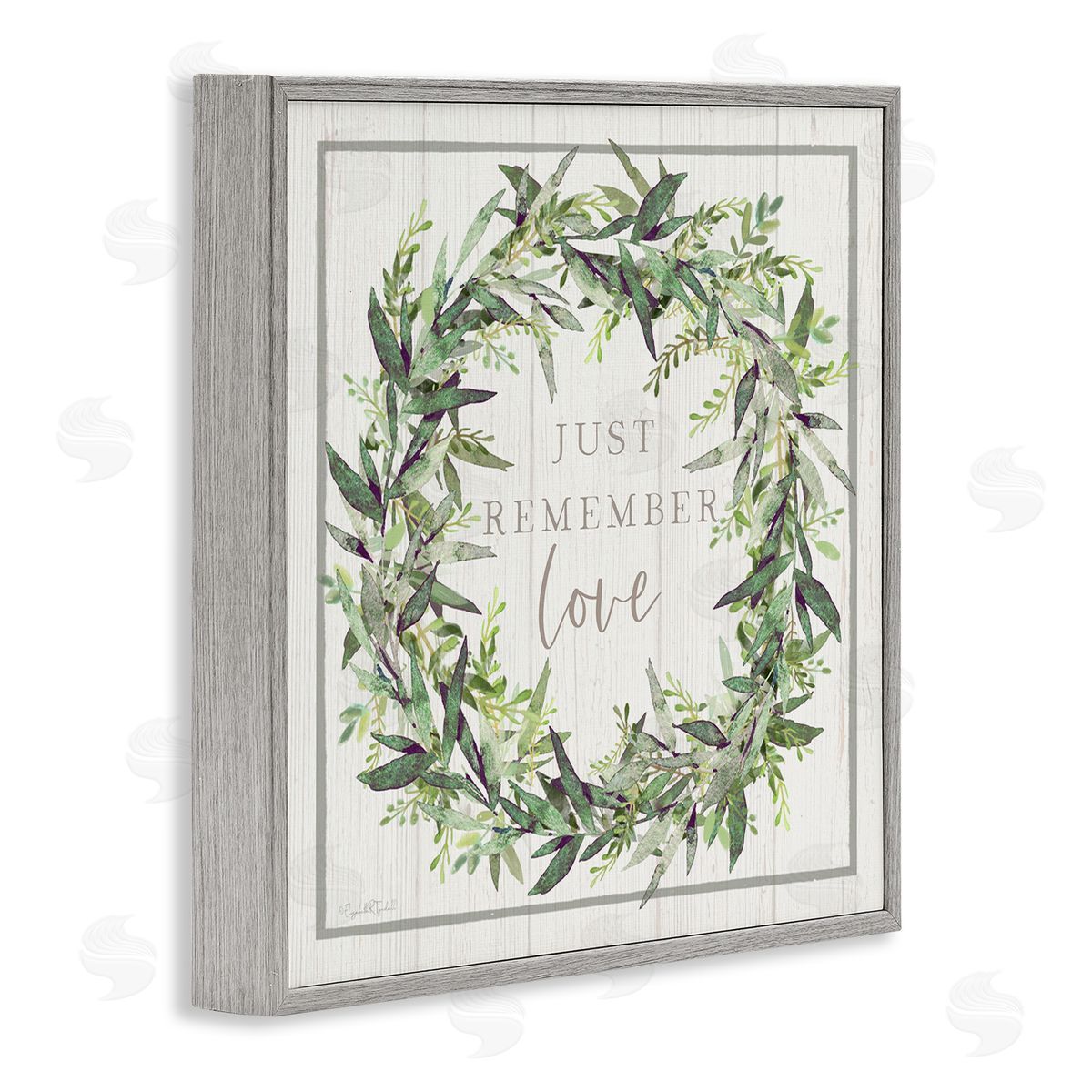 Elizabeth Tyndall Just Remember Love Phrase Botanical Wreath Border  Gray Framed Glicee Wall Art Print