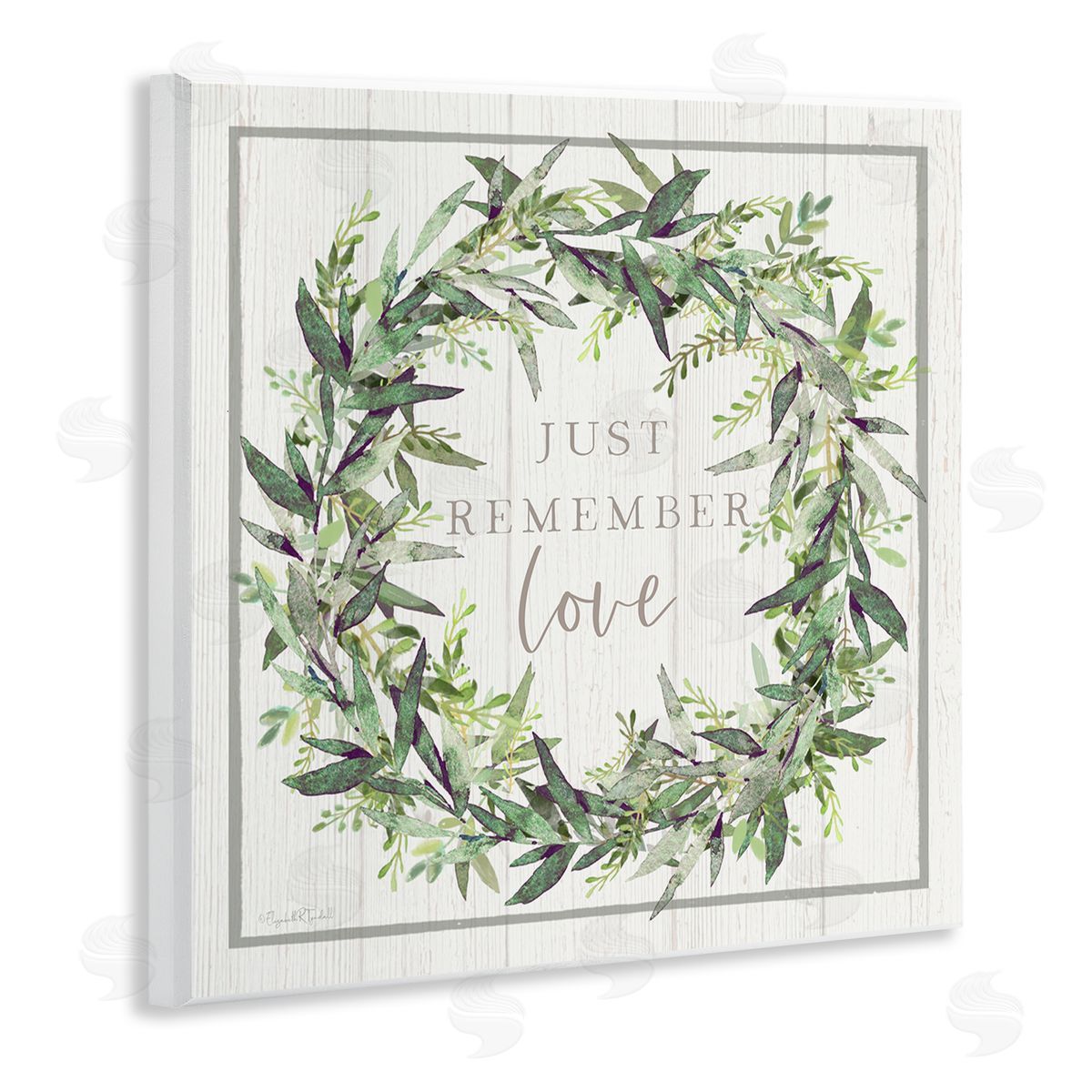 Elizabeth Tyndall Just Remember Love Phrase Botanical Wreath Border  Wooden Wall Plaque Art Print