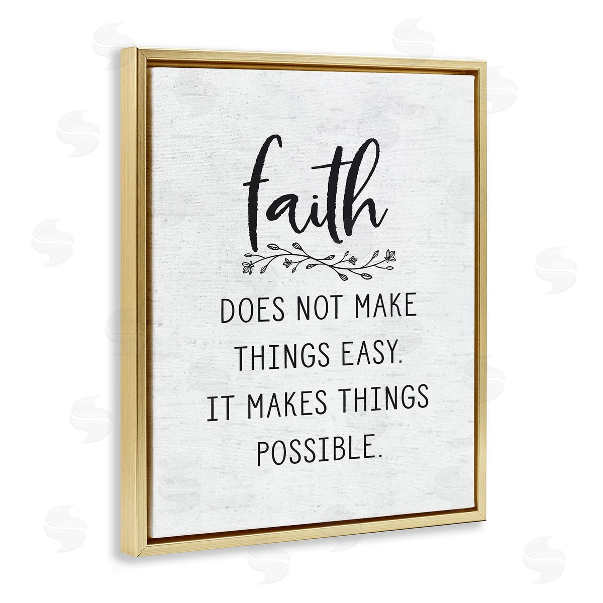 Lettered and Lined Encouraging Faith Quote Rustic Botanical Sprig Gold Floating Frame Canvas Wall Art Print