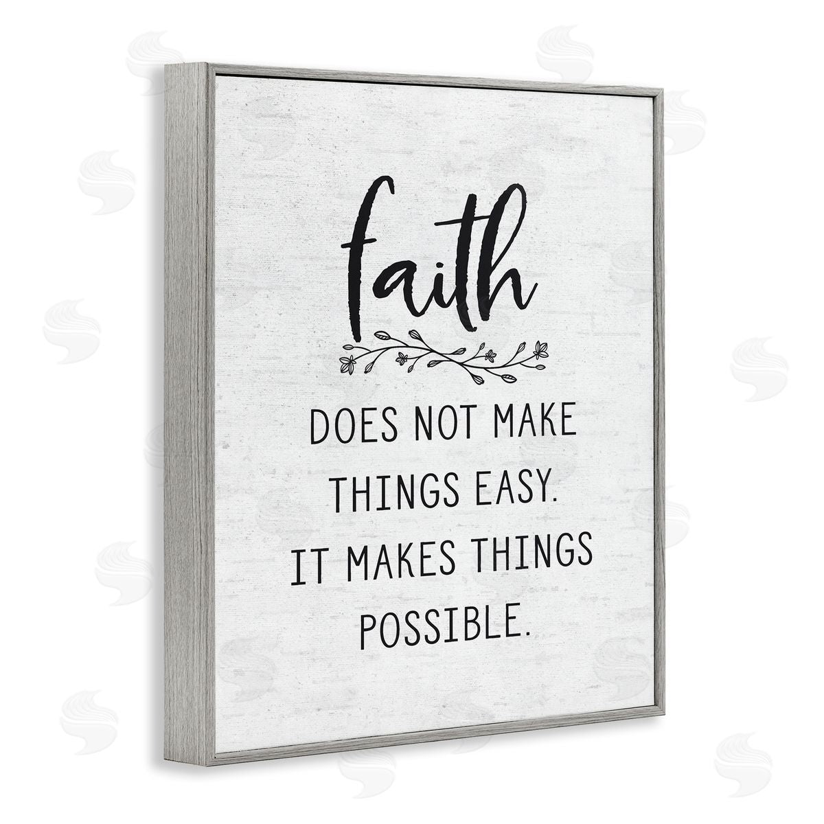 Lettered and Lined Encouraging Faith Quote Rustic Botanical Sprig Gray Framed Giclee Wall Art Print