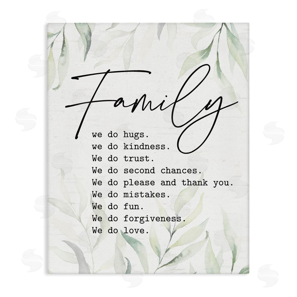 Lettered and Lined Tender Family List Quote Botanical Plant Leaves Stretched Canvas Wall Art Print