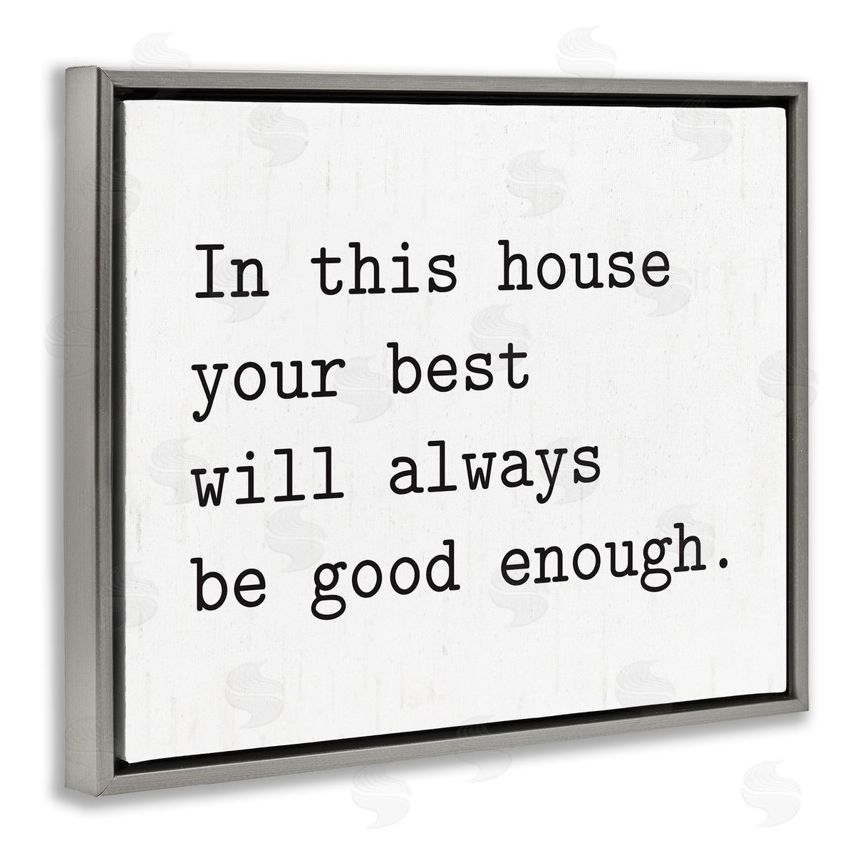 Lettered and Lined In This House Encouraging Family Quote Sign Gray Floating Frame Canvas Wall Art Print