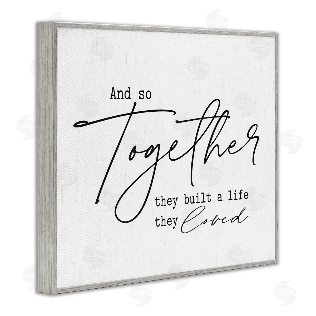 Lettered and Lined Romantic Together Quote Casual Birch Pattern Calligraphy Gray Framed Giclee Wall Art Print