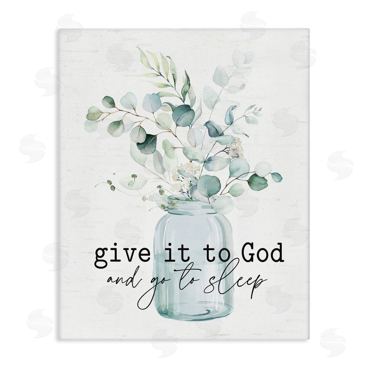 Lettered and Lined Give It To God Varied Botanical Plants Bouquet Stretched Canvas Wall Art Print