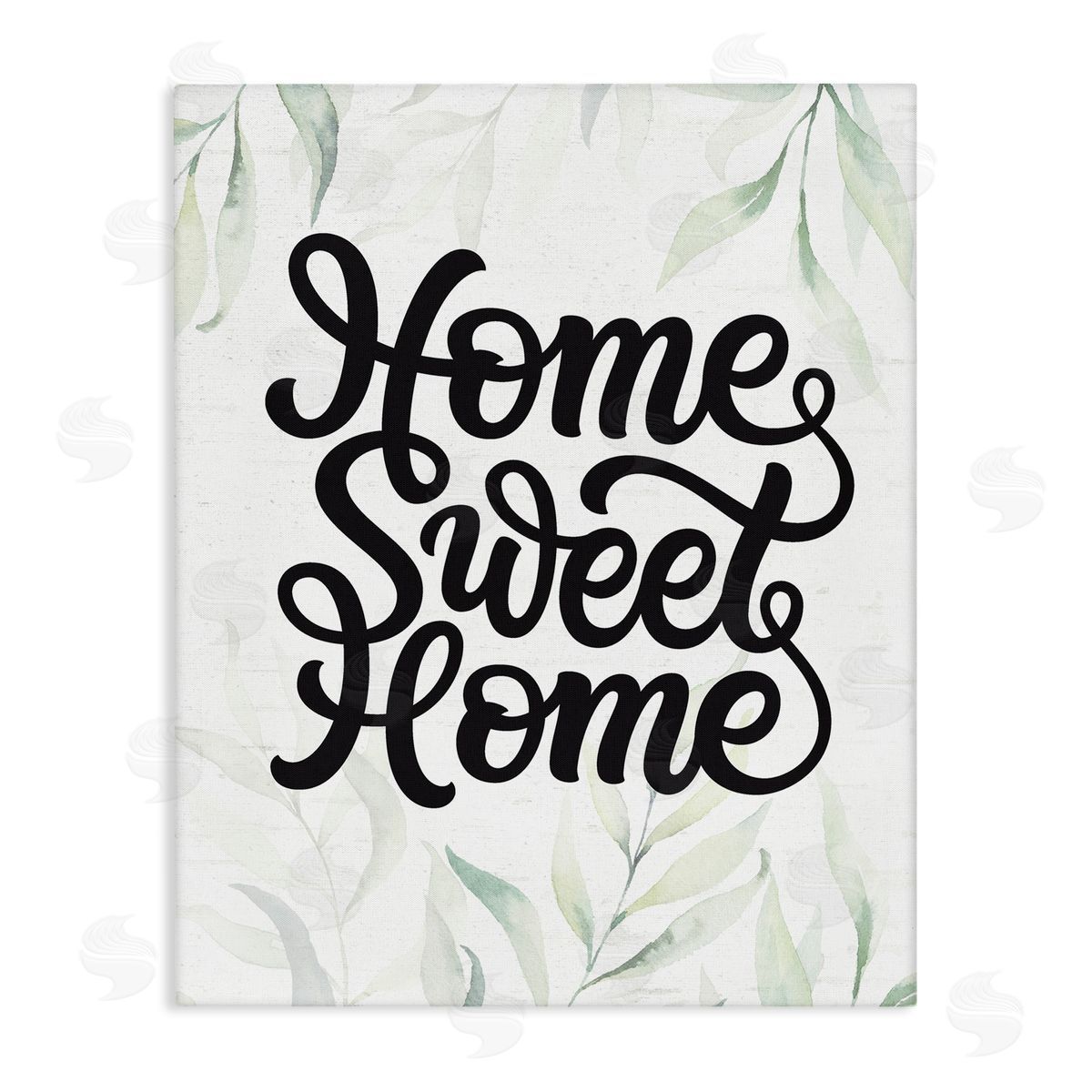 Lettered and Lined Sweet Home Bold Retro Calligraphy Plant Leaves  Stretched Canvas Wall Art Print