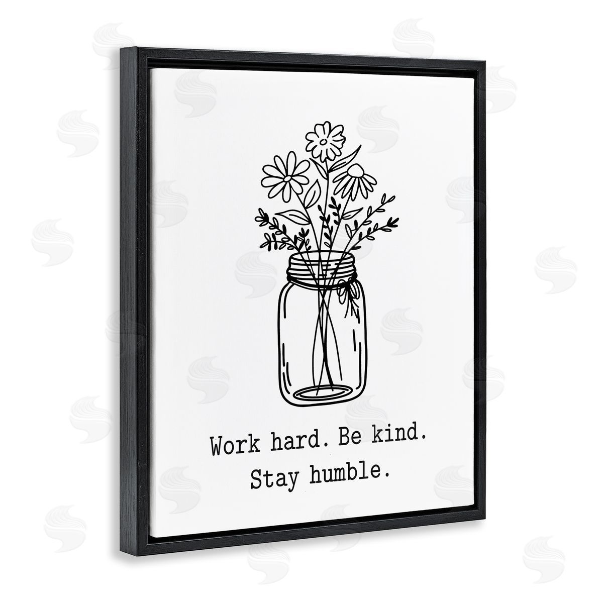 Lettered and Lined Stay Humble Casual Floral Line Doodle Bouquet  Black Floating Frame Canvas Wall Art Print