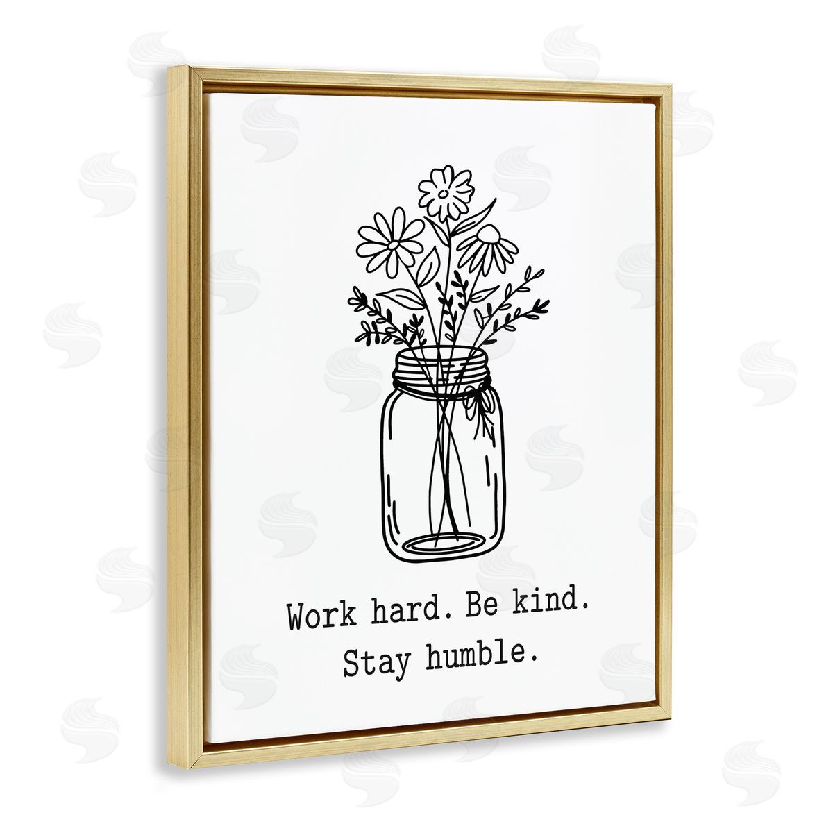 Lettered and Lined Stay Humble Casual Floral Line Doodle Bouquet  Gold Floating Frame Canvas Wall Art Print
