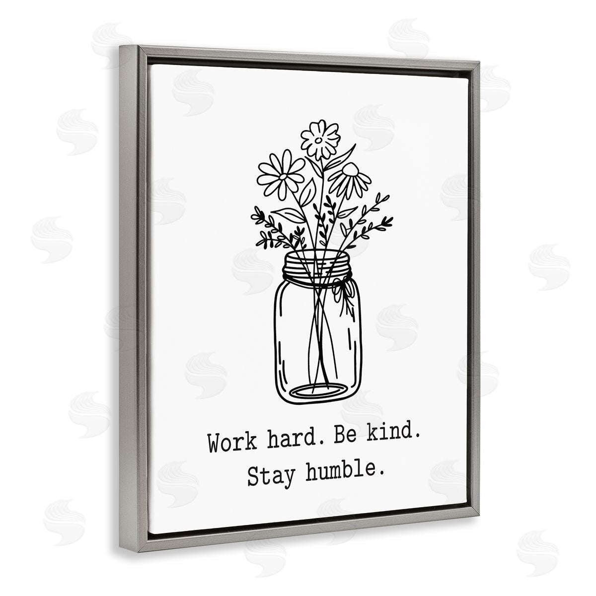 Lettered and Lined Stay Humble Casual Floral Line Doodle Bouquet  Gray Floating Frame Canvas Wall Art Print