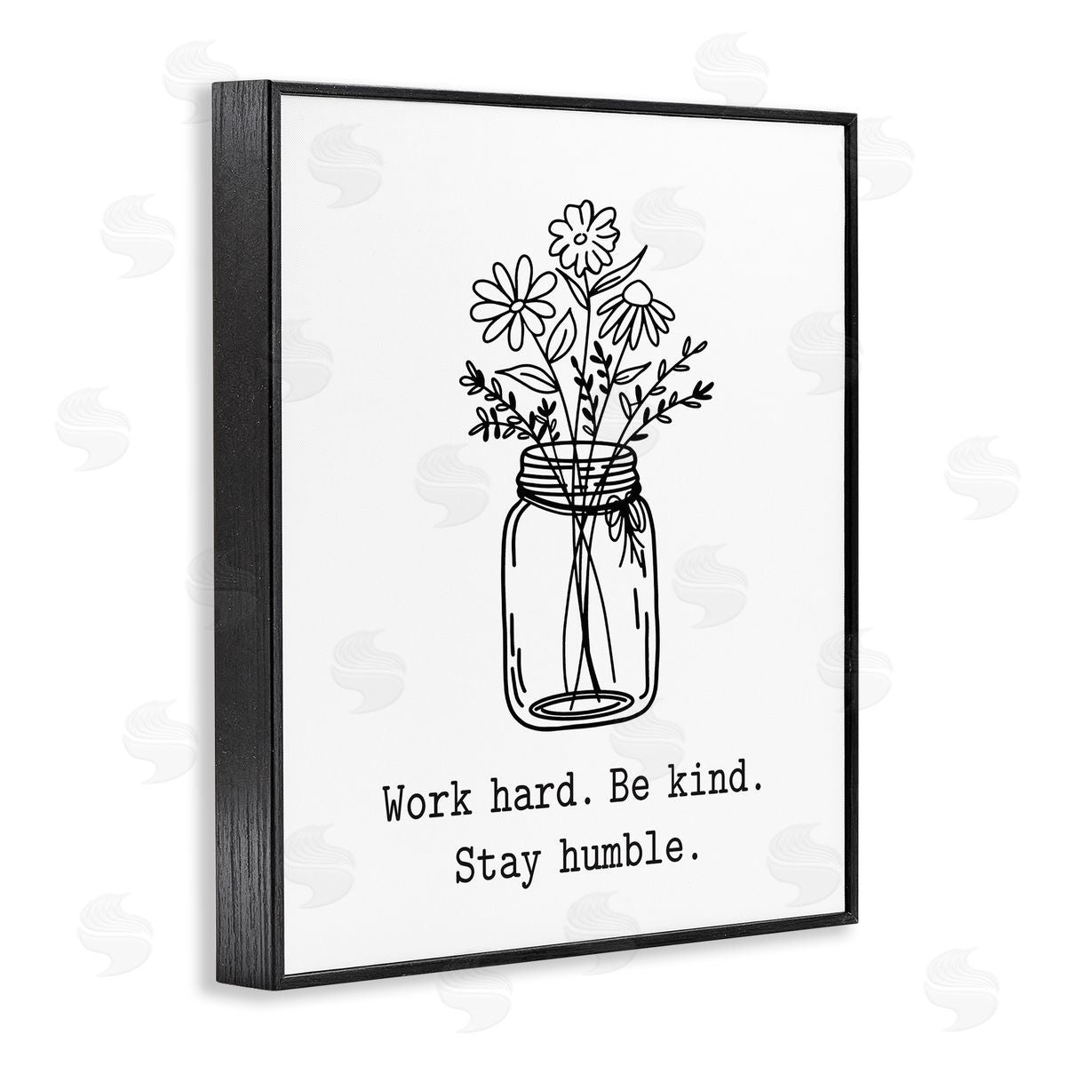 Lettered and Lined Stay Humble Casual Floral Line Doodle Bouquet  Black Framed Giclee Wall Art Print
