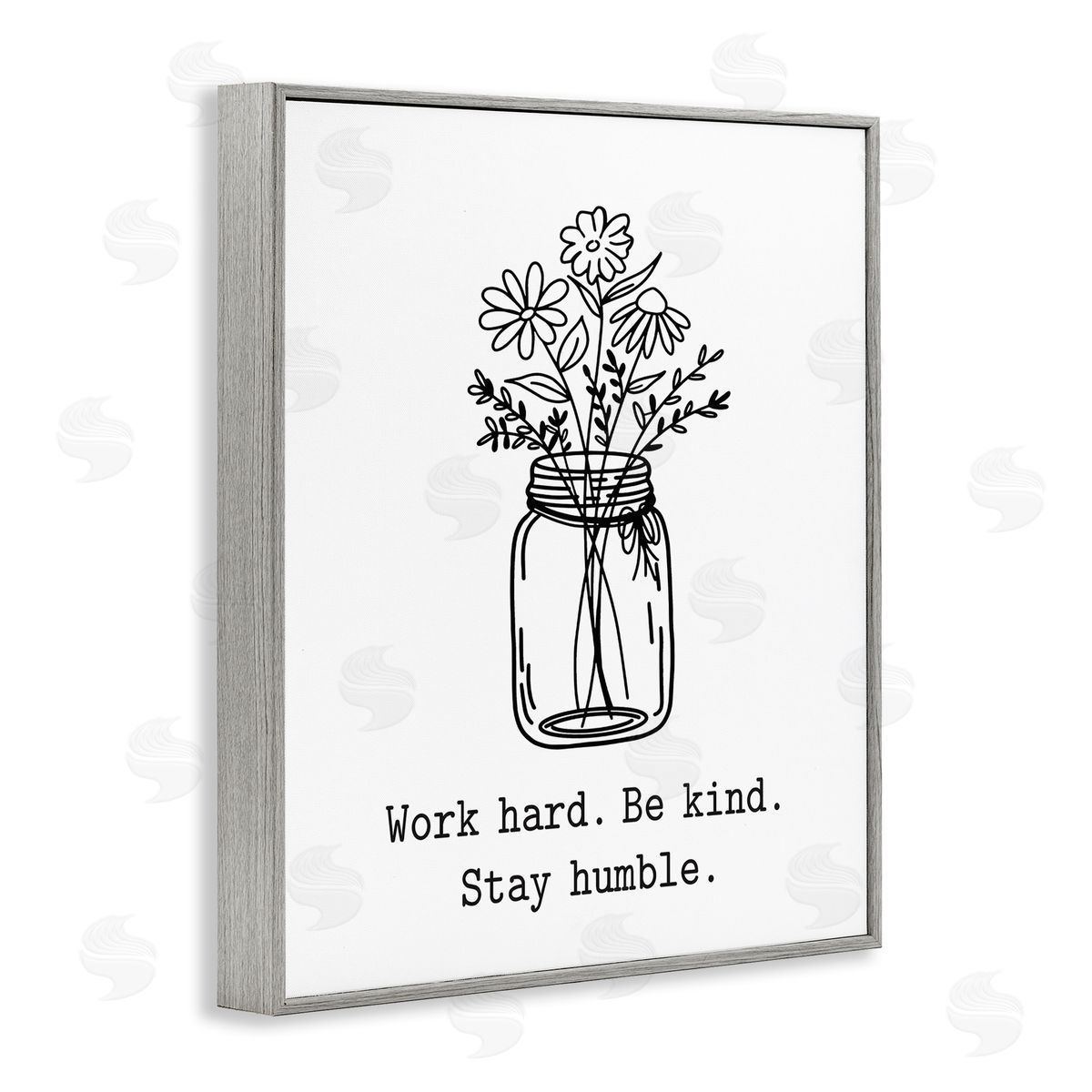 Lettered and Lined Stay Humble Casual Floral Line Doodle Bouquet  Gray Framed Giclee Wall Art Print