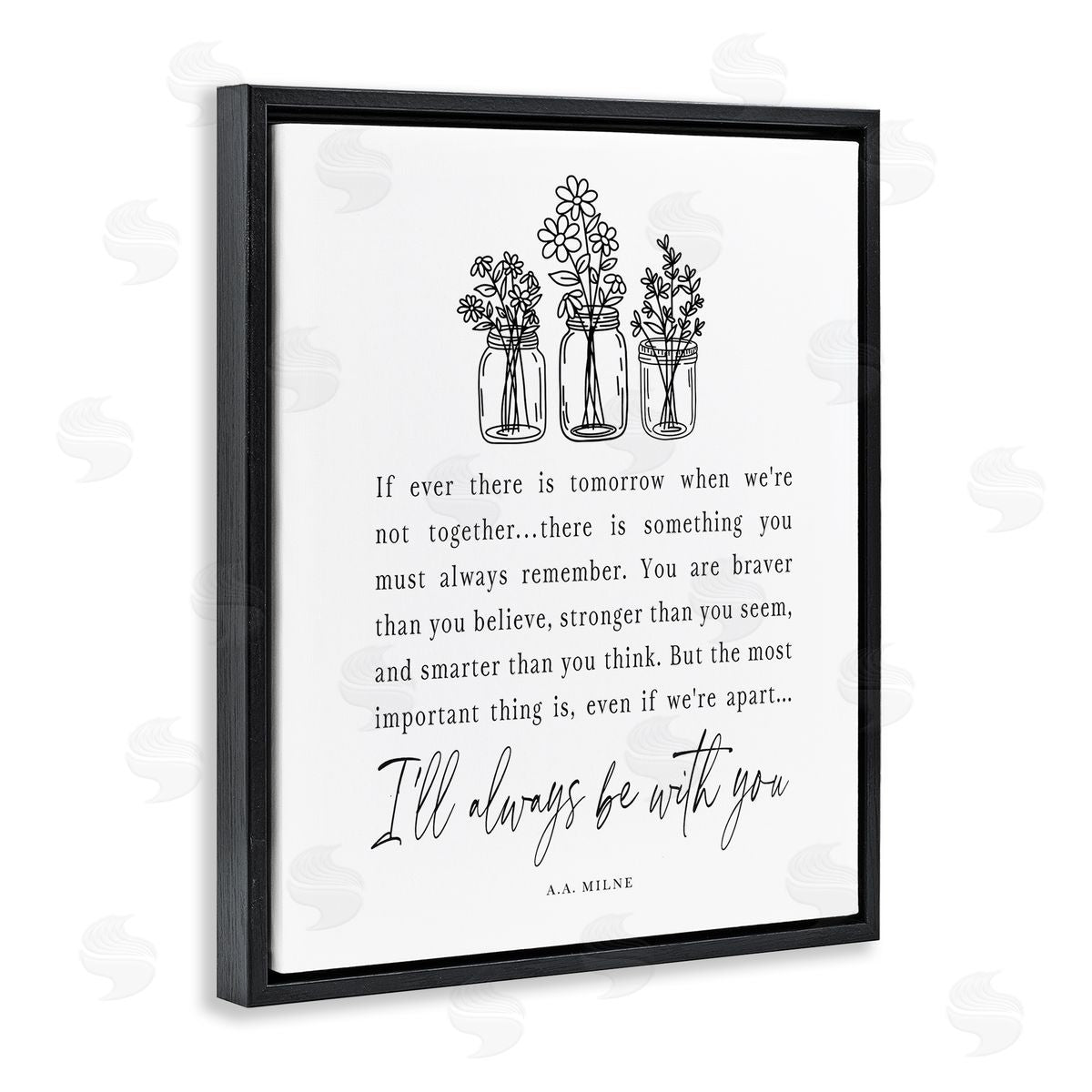Lettered and Lined Always With You Emotional Quote Floral Jar Bouquets Black Floating Frame Canvas Wall Art Print