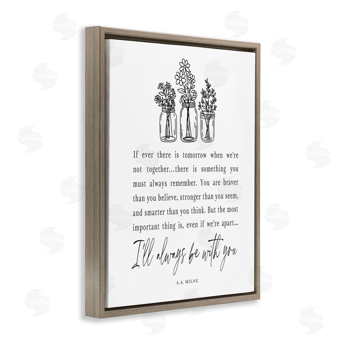 Lettered and Lined Always With You Emotional Quote Floral Jar Bouquets Brown Floating Frame Canvas Wall Art Print