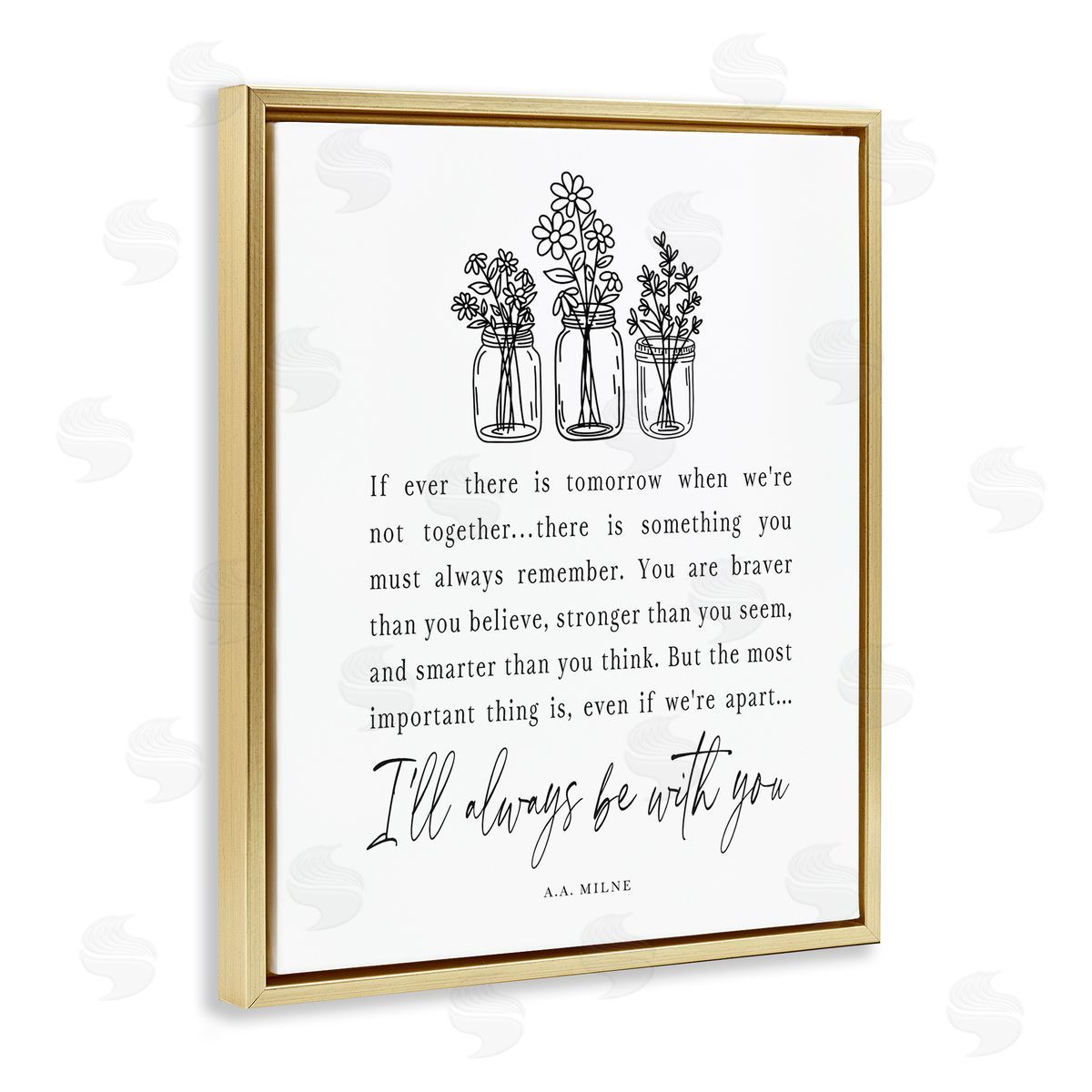 Lettered and Lined Always With You Emotional Quote Floral Jar Bouquets Gold Floating Frame Canvas Wall Art Print