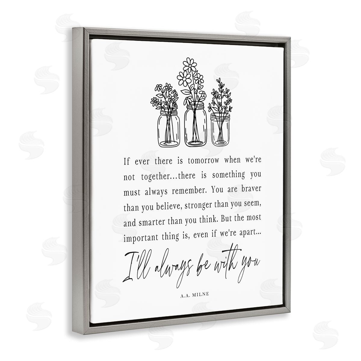 Lettered and Lined Always With You Emotional Quote Floral Jar Bouquets Gray Floating Frame Canvas Wall Art Print