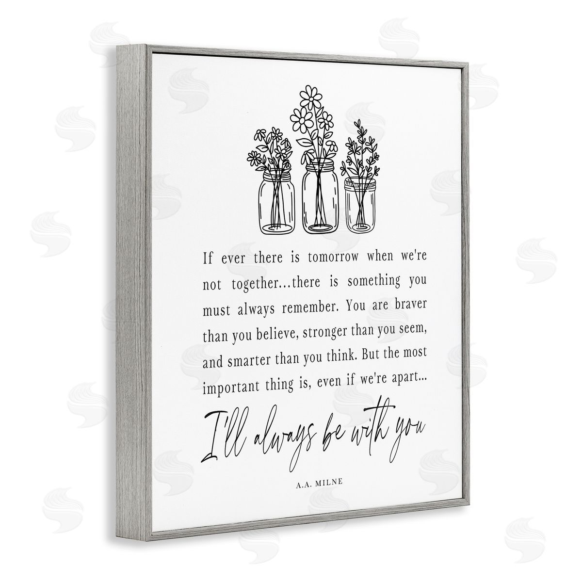 Lettered and Lined Always With You Emotional Quote Floral Jar Bouquets Gray Framed Giclee Wall Art Print