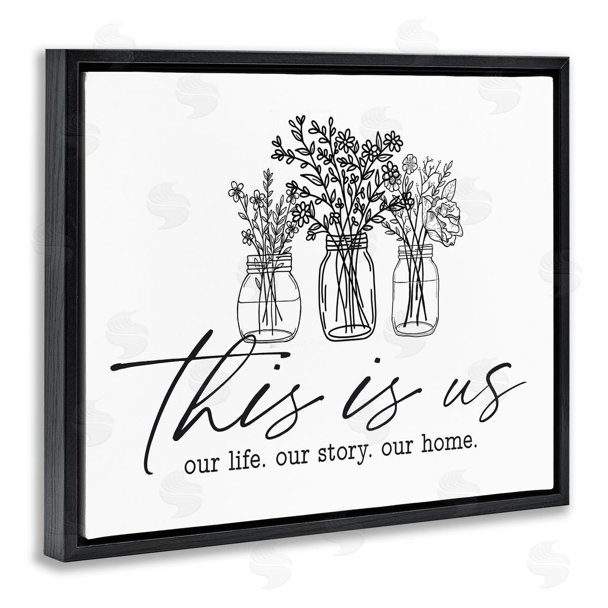 Lettered and Lined This Is Us Family Cottage Florals Herbs Bouquet Black Floating Frame Canvas Wall Art Print