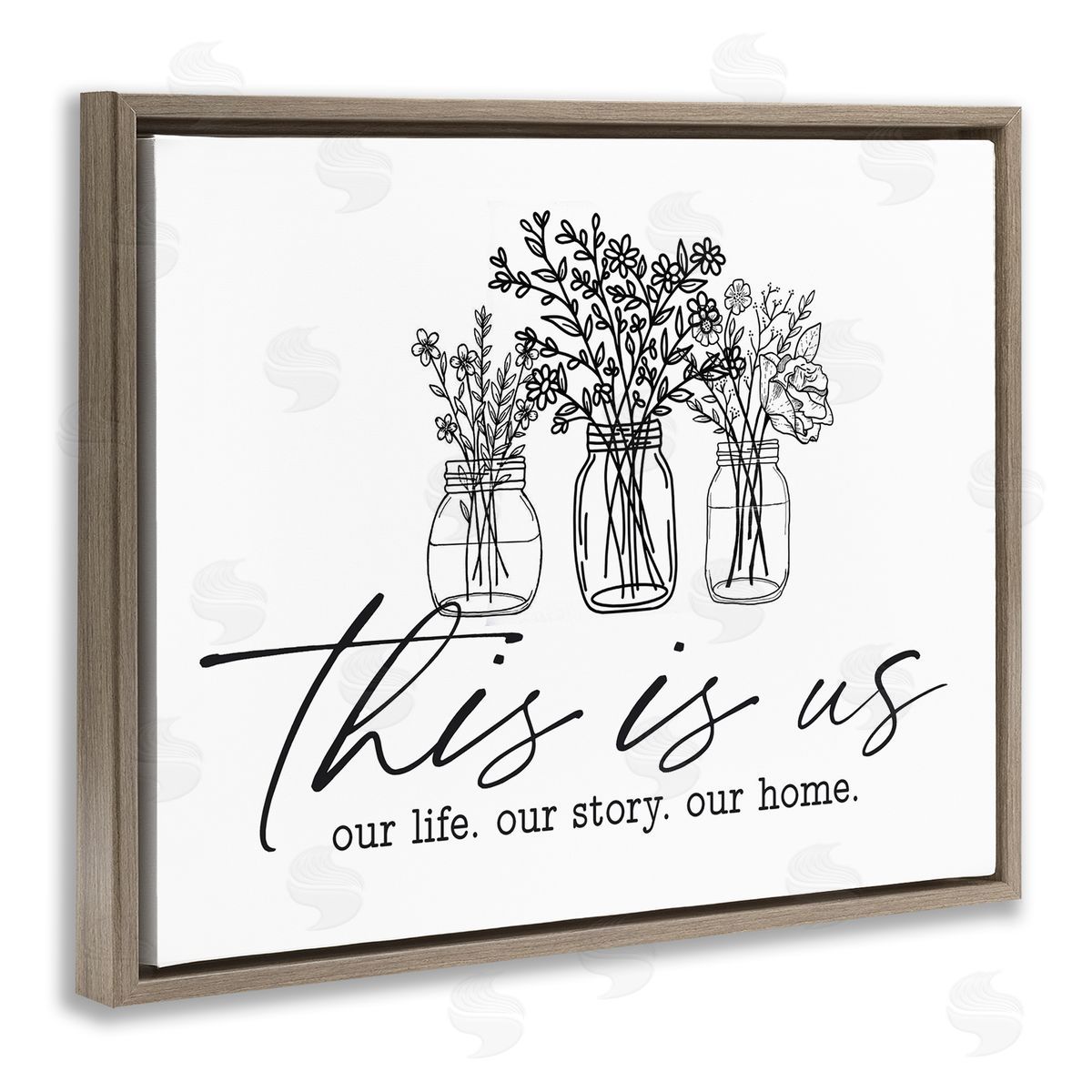 Lettered and Lined This Is Us Family Cottage Florals Herbs Bouquet Brown Floating Frame Canvas Wall Art Print