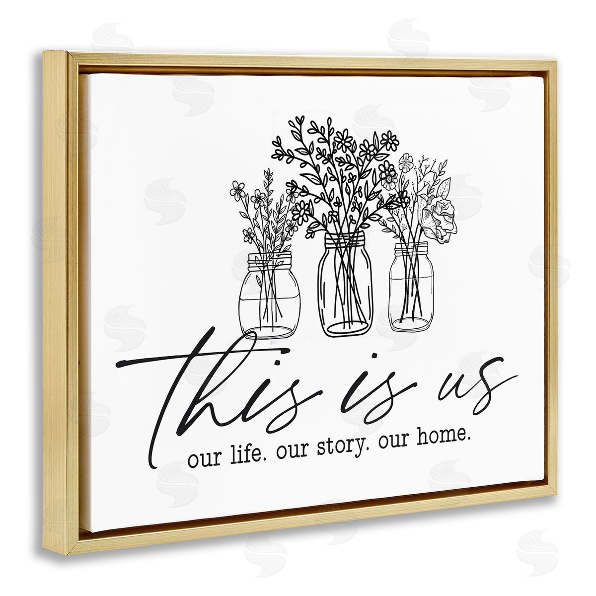 Lettered and Lined This Is Us Family Cottage Florals Herbs Bouquet Gold Floating Frame Canvas Wall Art Print