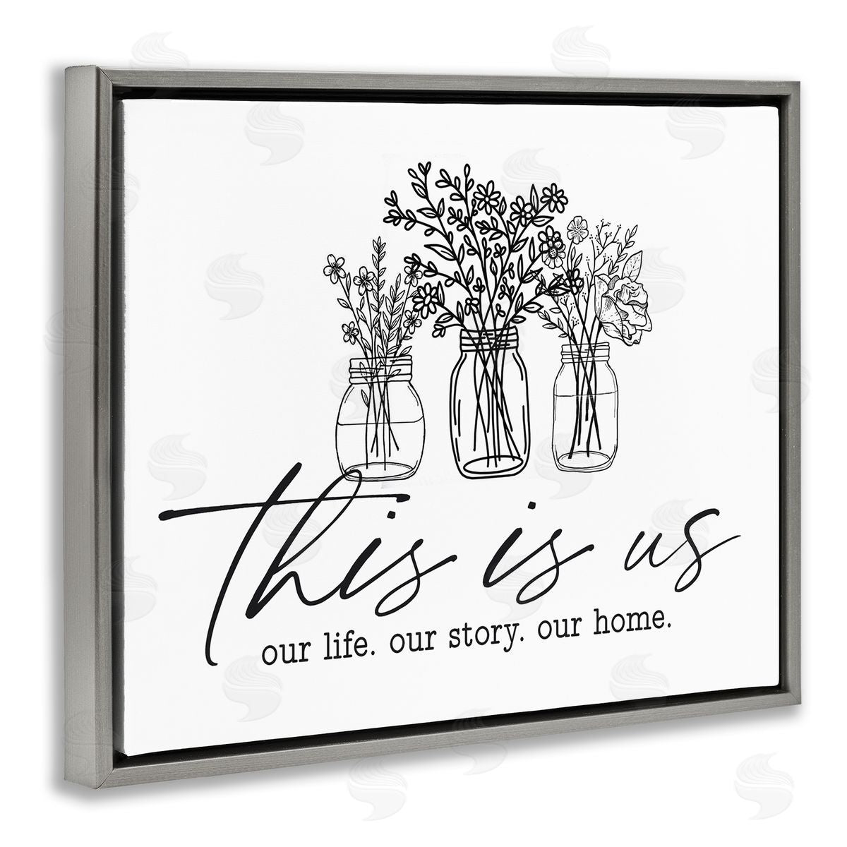 Lettered and Lined This Is Us Family Cottage Florals Herbs Bouquet Gray Floating Frame Canvas Wall Art Print