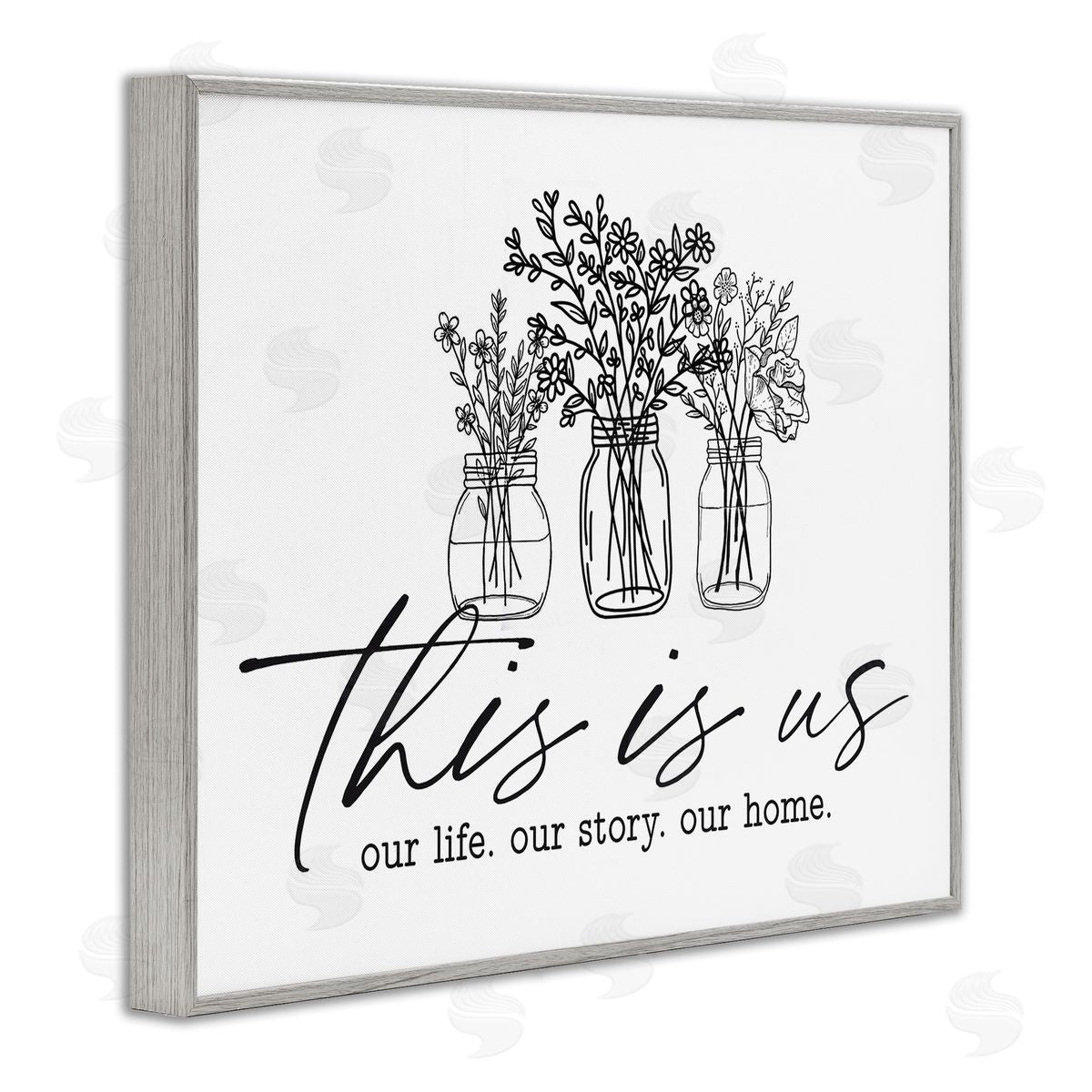 Lettered and Lined This Is Us Family Cottage Florals Herbs Bouquet Gray Framed Giclee Wall Art Print