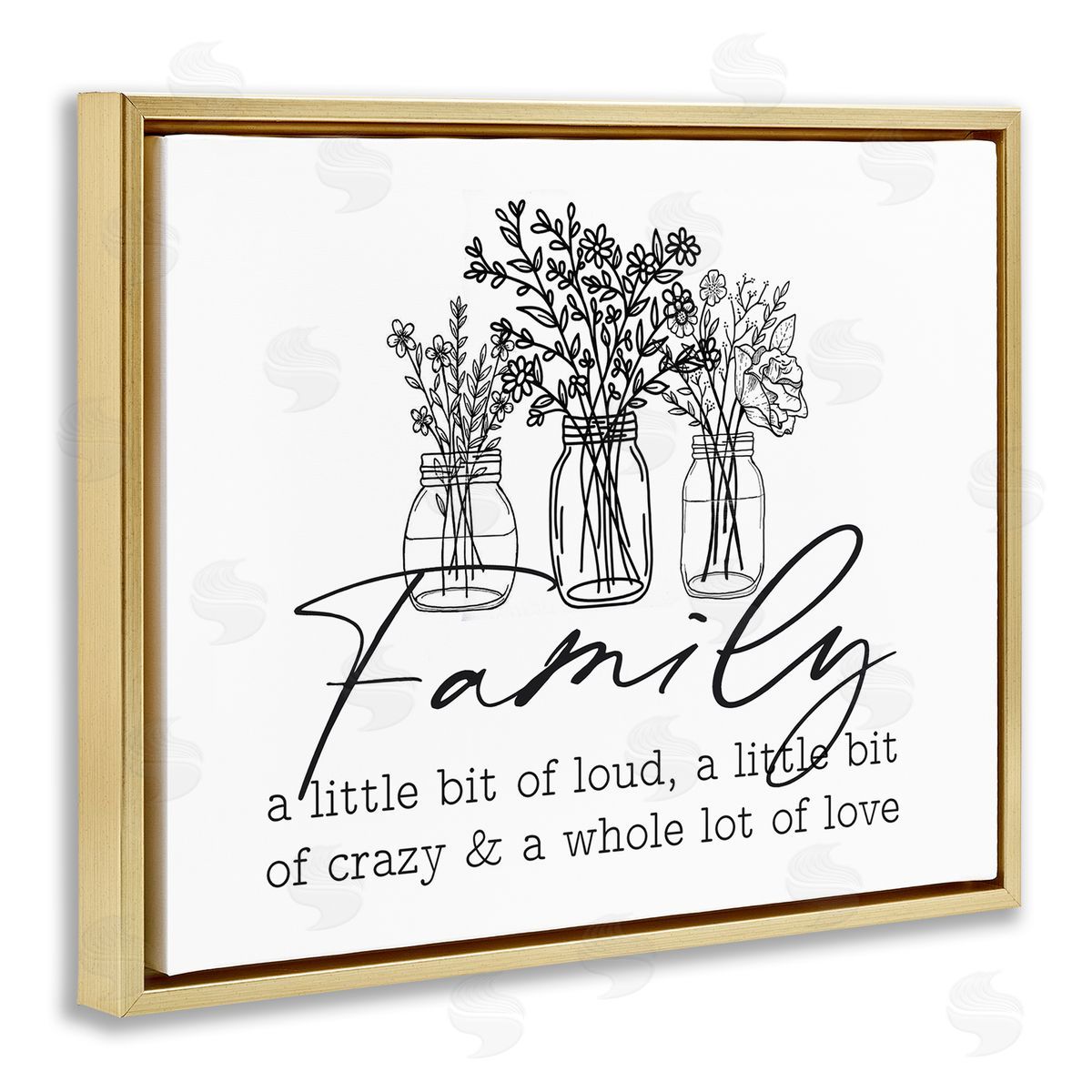 Lettered and Lined Heartwarming Family Phrase Botanical Blossoms Bouquets Gold Floating Frame Canvas Wall Art Print
