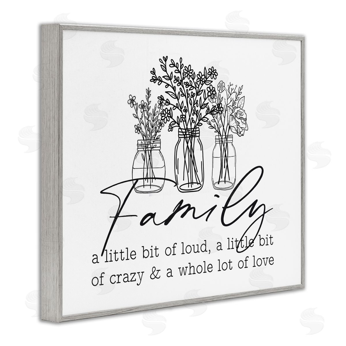 Lettered and Lined Heartwarming Family Phrase Botanical Blossoms Bouquets Gray Framed Giclee Wall Art Print