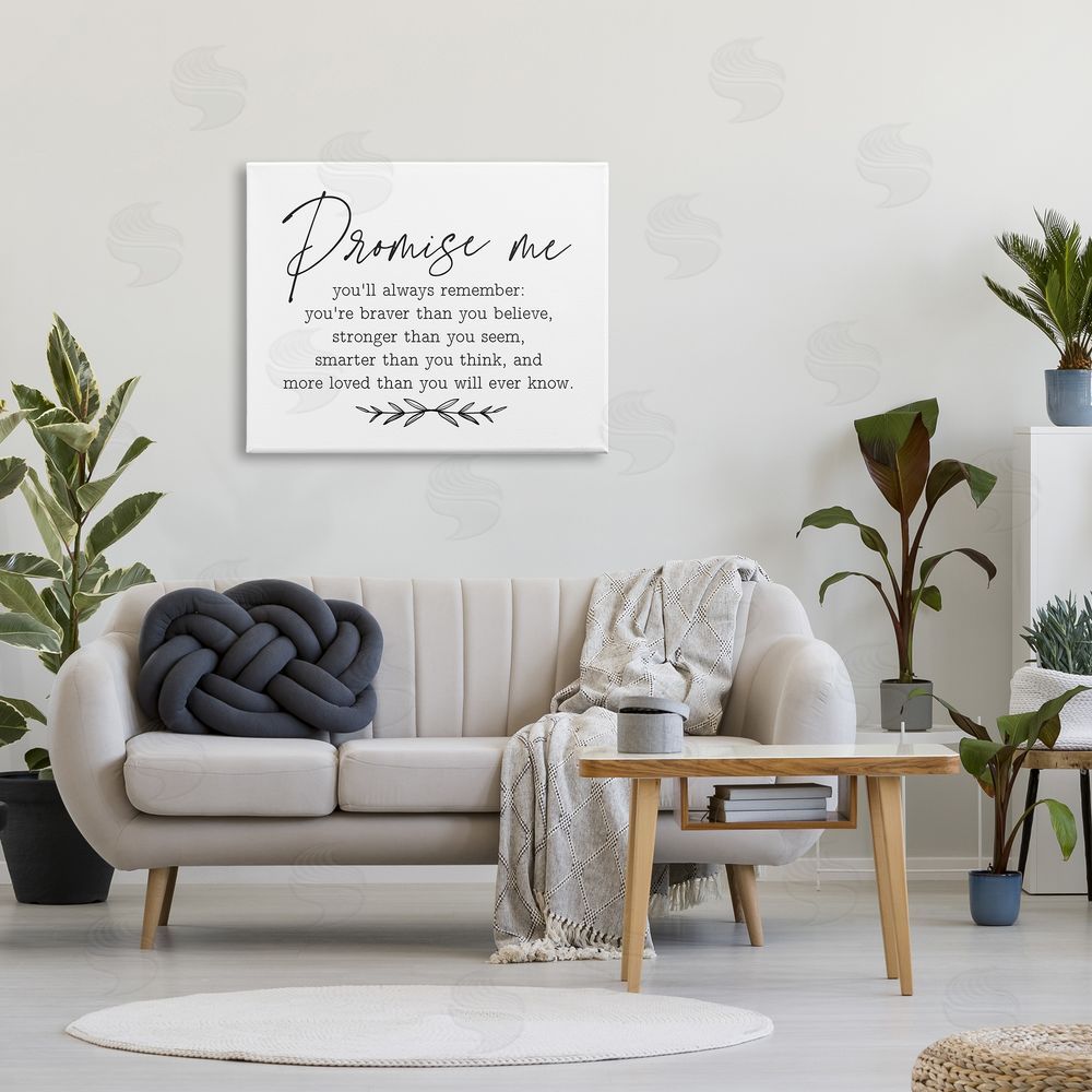 Lettered and Lined Inspirational Self Love Quote Casual Botanical Canvas Wall Art Print in Room