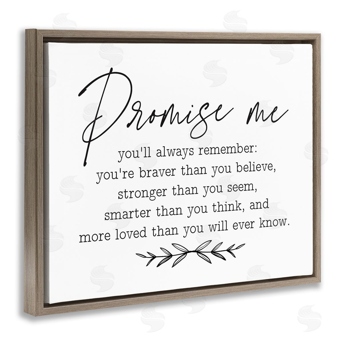 Lettered and Lined Inspirational Self Love Quote Casual Botanical Brown Floating Frame Canvas Wall Art Print