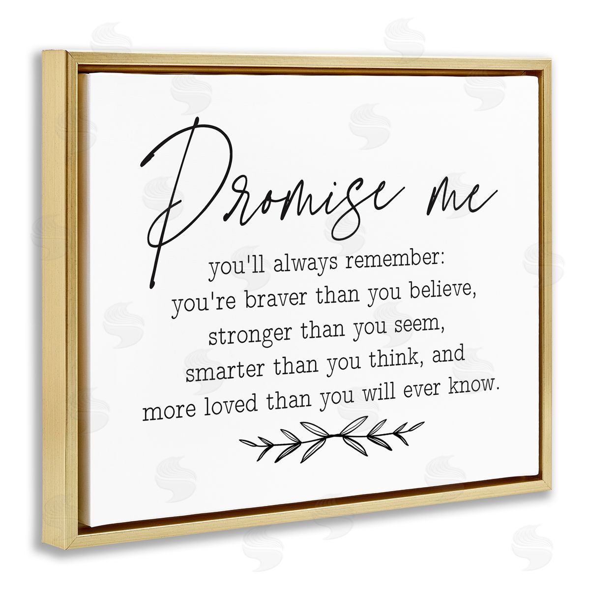 Lettered and Lined Inspirational Self Love Quote Casual Botanical Gold Floating Frame Canvas Wall Art Print
