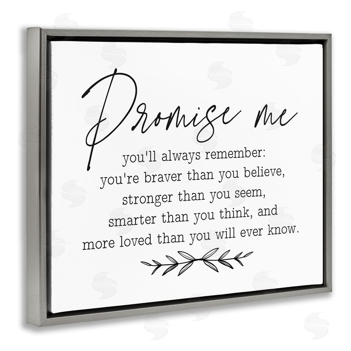 Lettered and Lined Inspirational Self Love Quote Casual Botanical Gray Floating Frame Canvas Wall Art Print