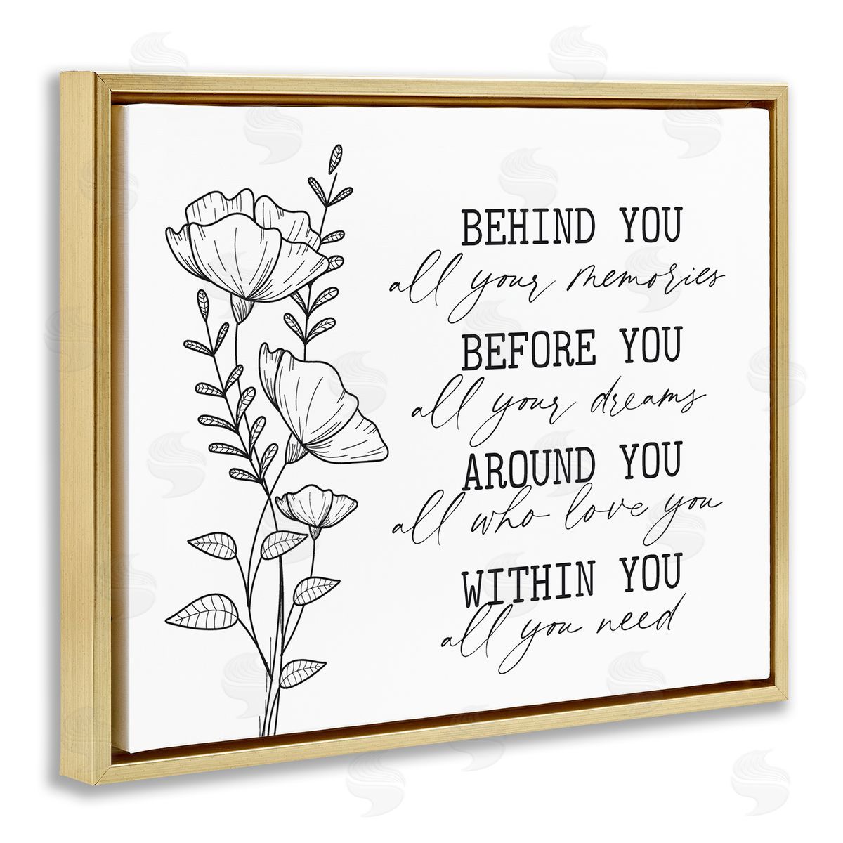 Lettered and Lined Floral Blossoms Loving Quote Behind Before Around Within  Gold Floating Frame Canvas Wall Art Print